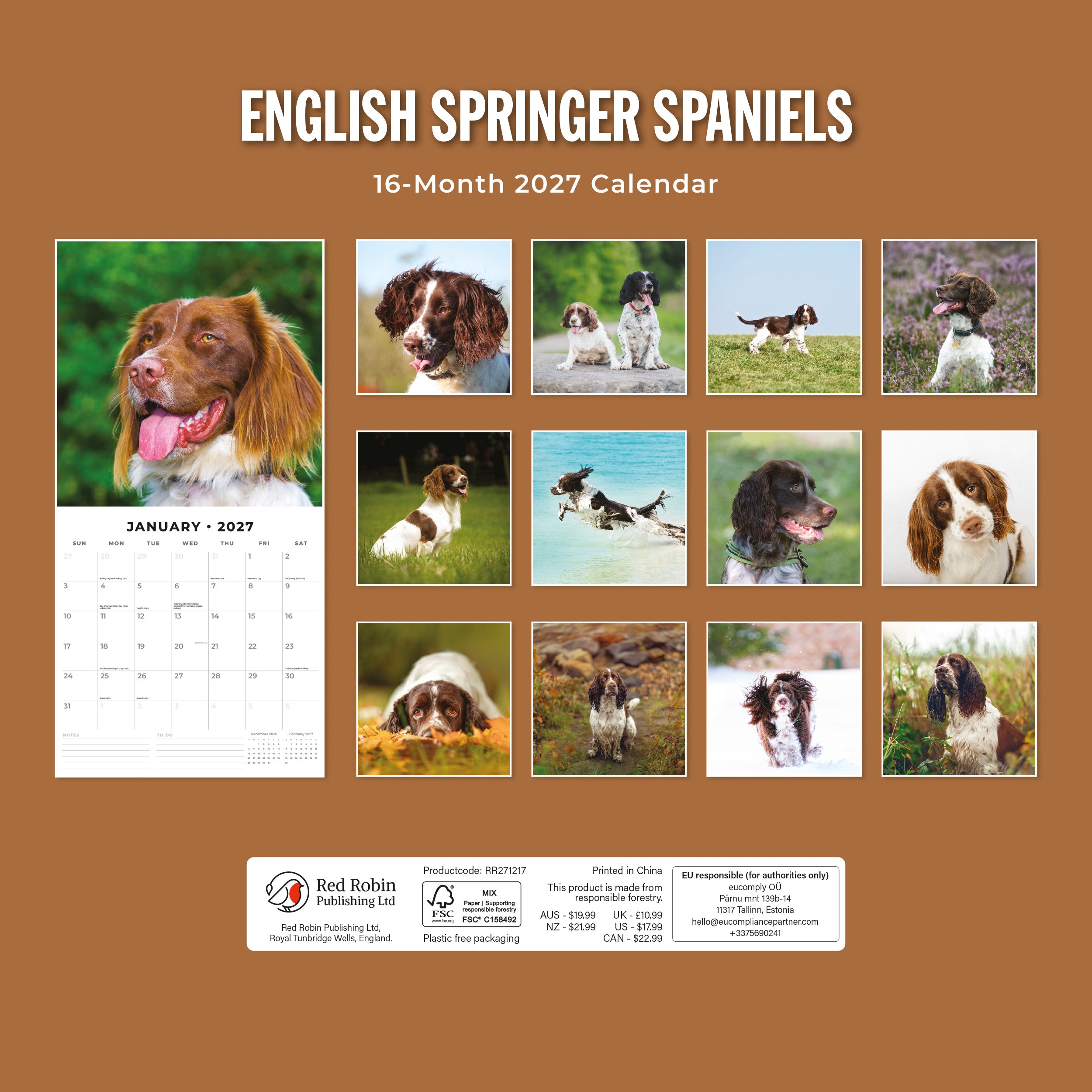 2027 English Springer Spaniels - Square Wall Calendar