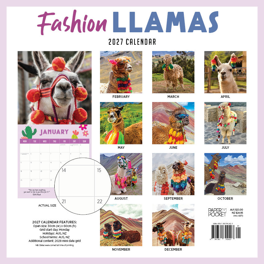 2027 Fashion Llama - Square Wall Calendar