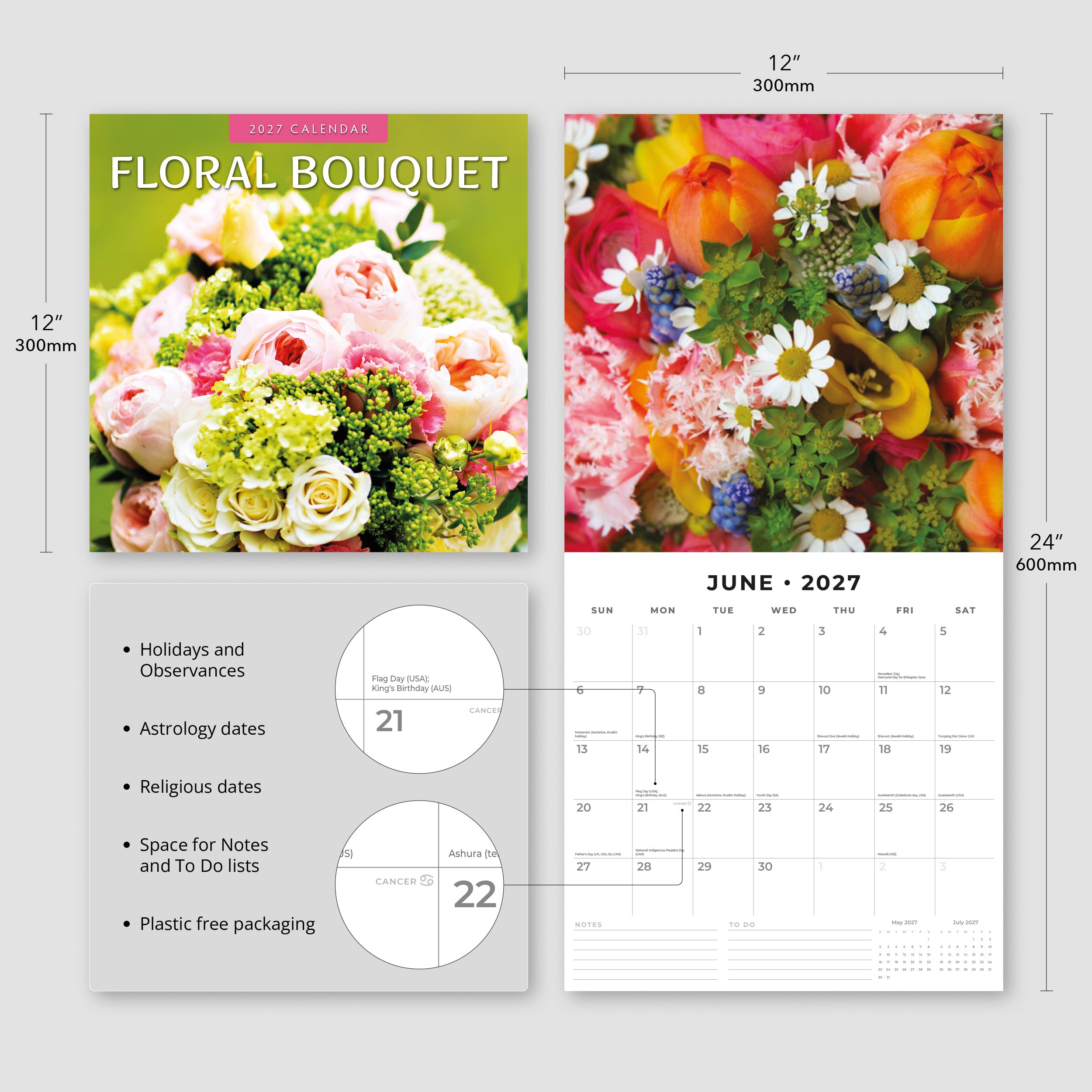 2027 Floral Bouquet - Square Wall Calendar