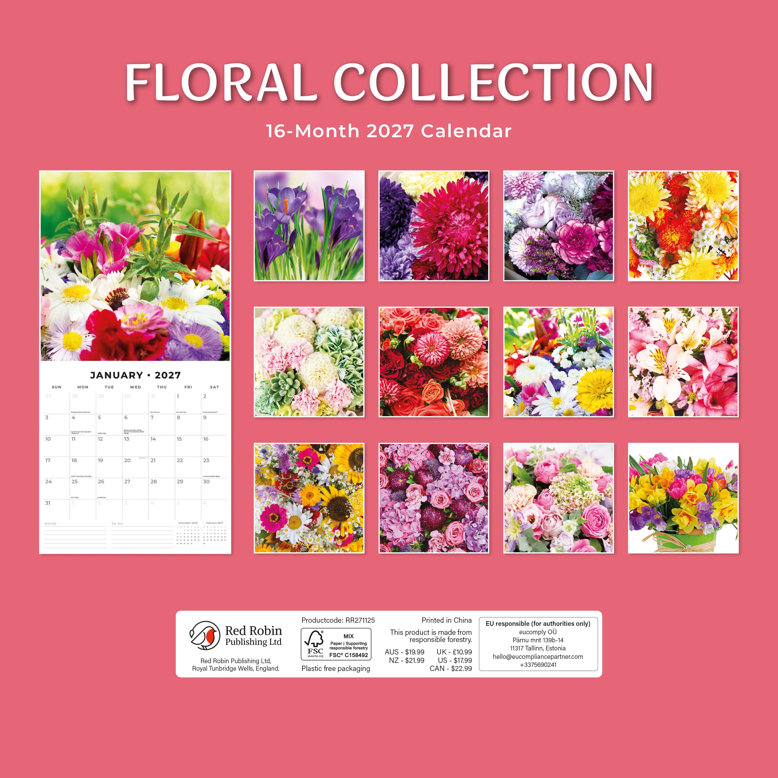 2027 Floral Collection - Square Wall Calendar