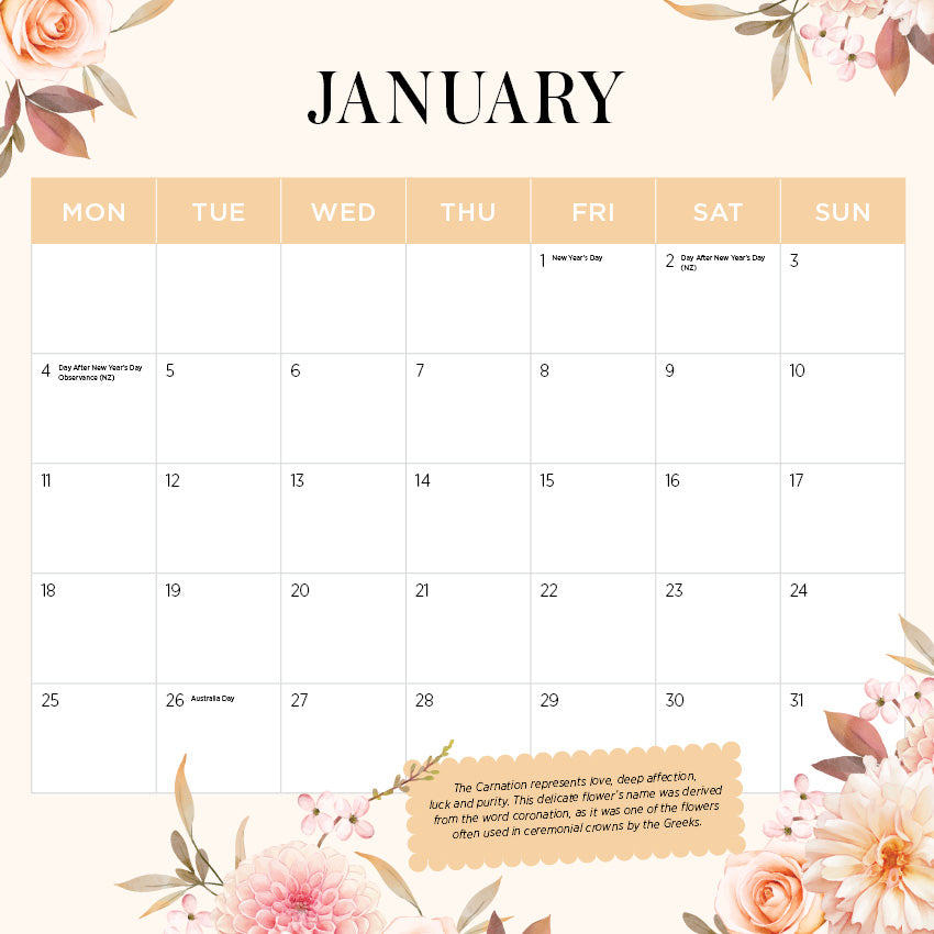 2027 Flower Of The Month - Square Wall Calendar