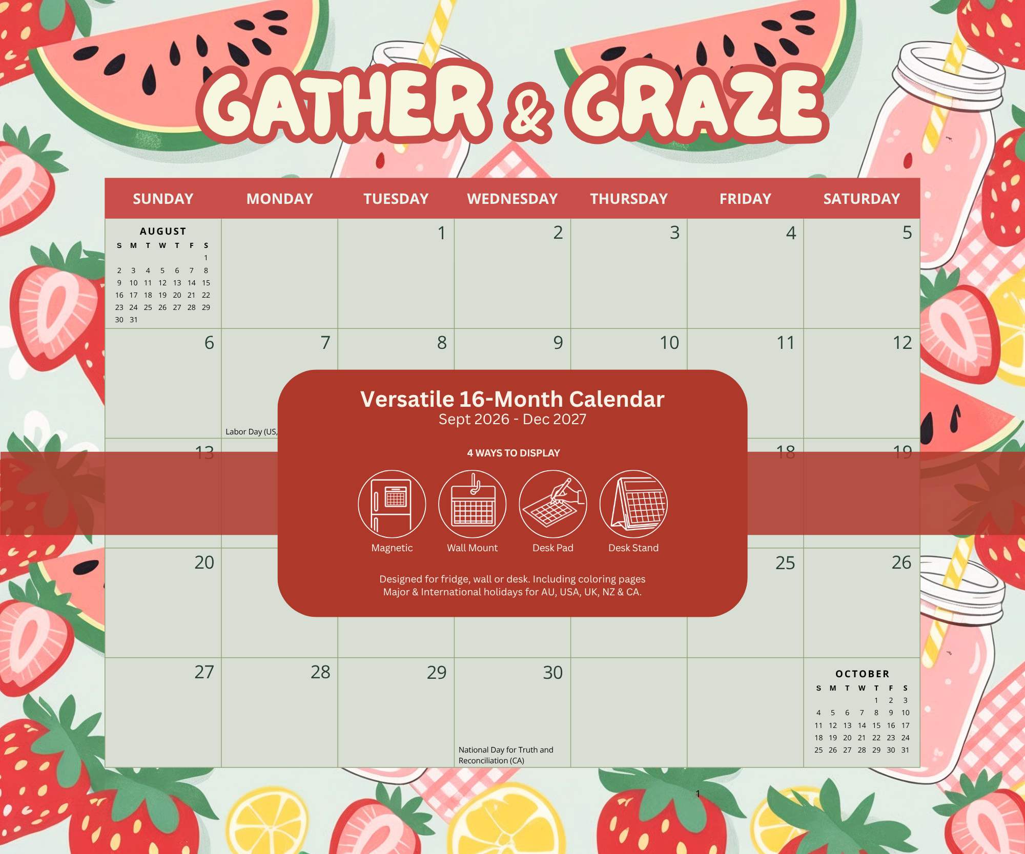 2027 Gather & Graze - Versatile 4-in-1 Magnetic, Wall and Desk Calendar