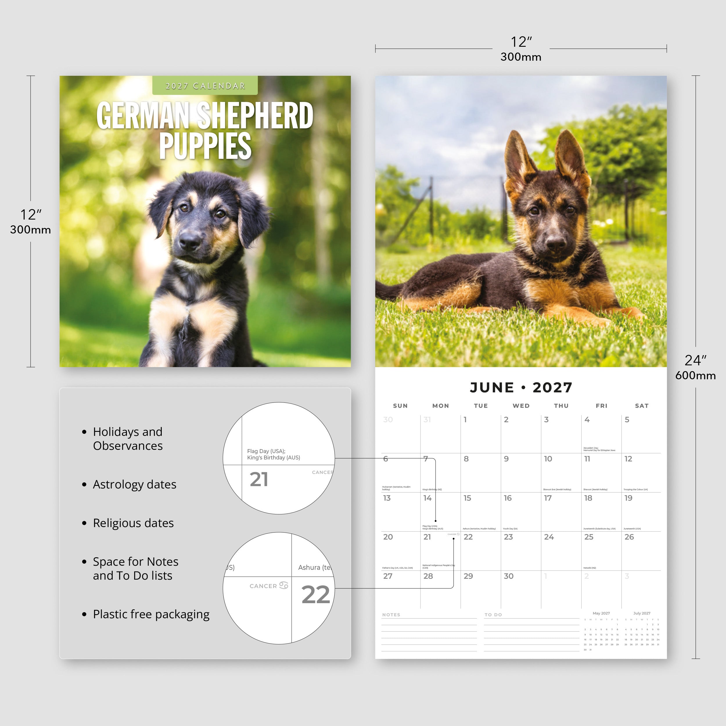 2027 German Shepherd Puppies - Square Wall Calendar