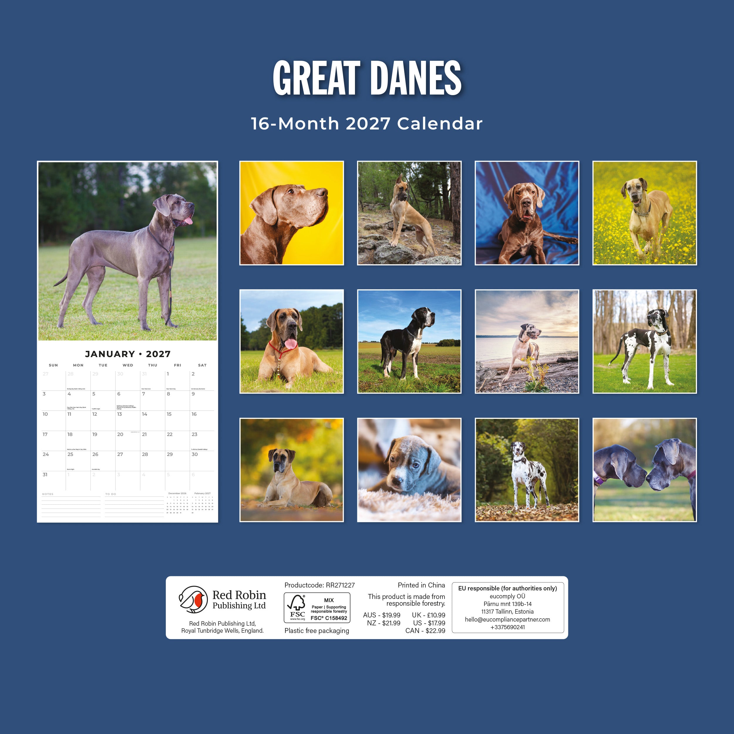 2027 Great Danes - Square Wall Calendar