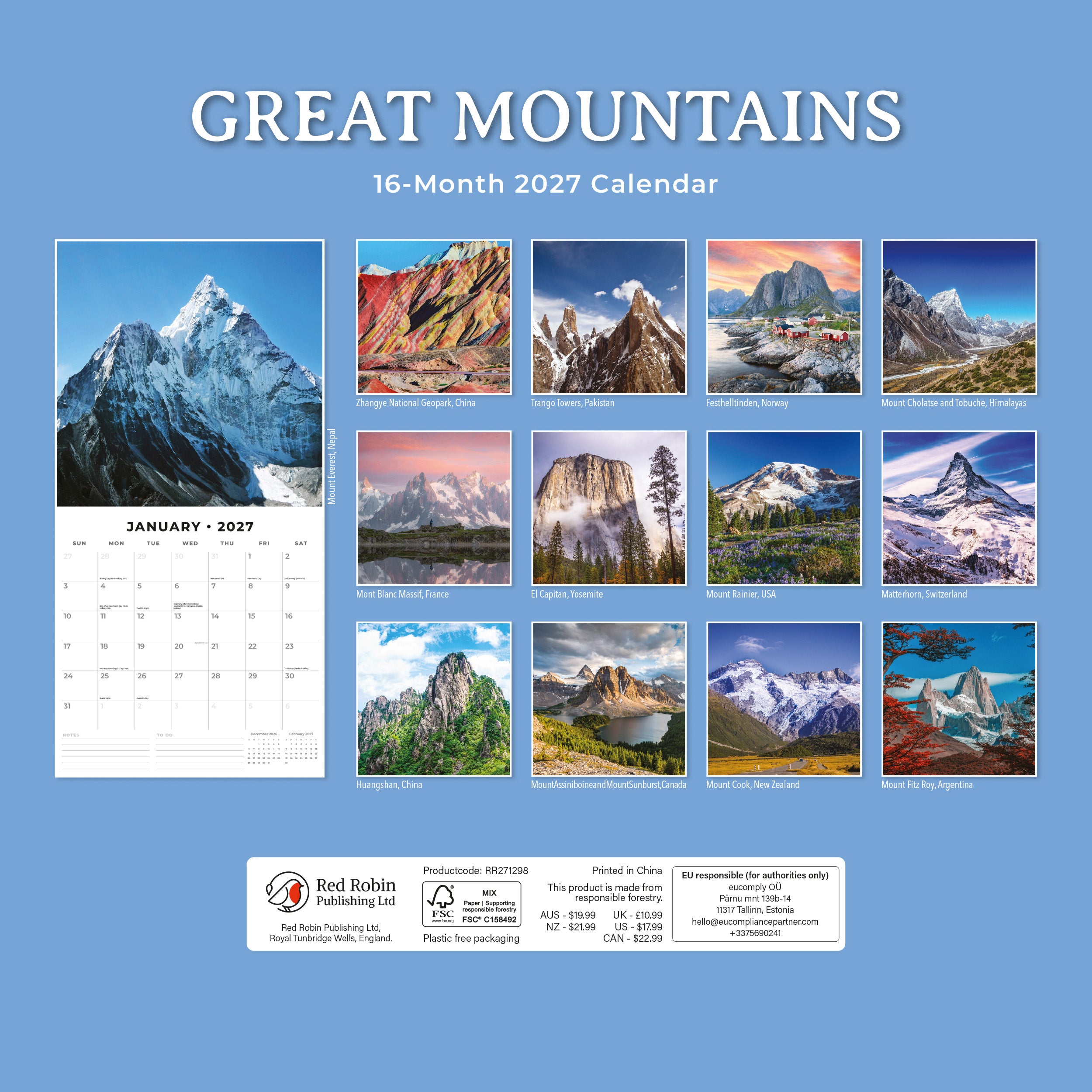 2027 Great Mountains - Square Wall Calendar