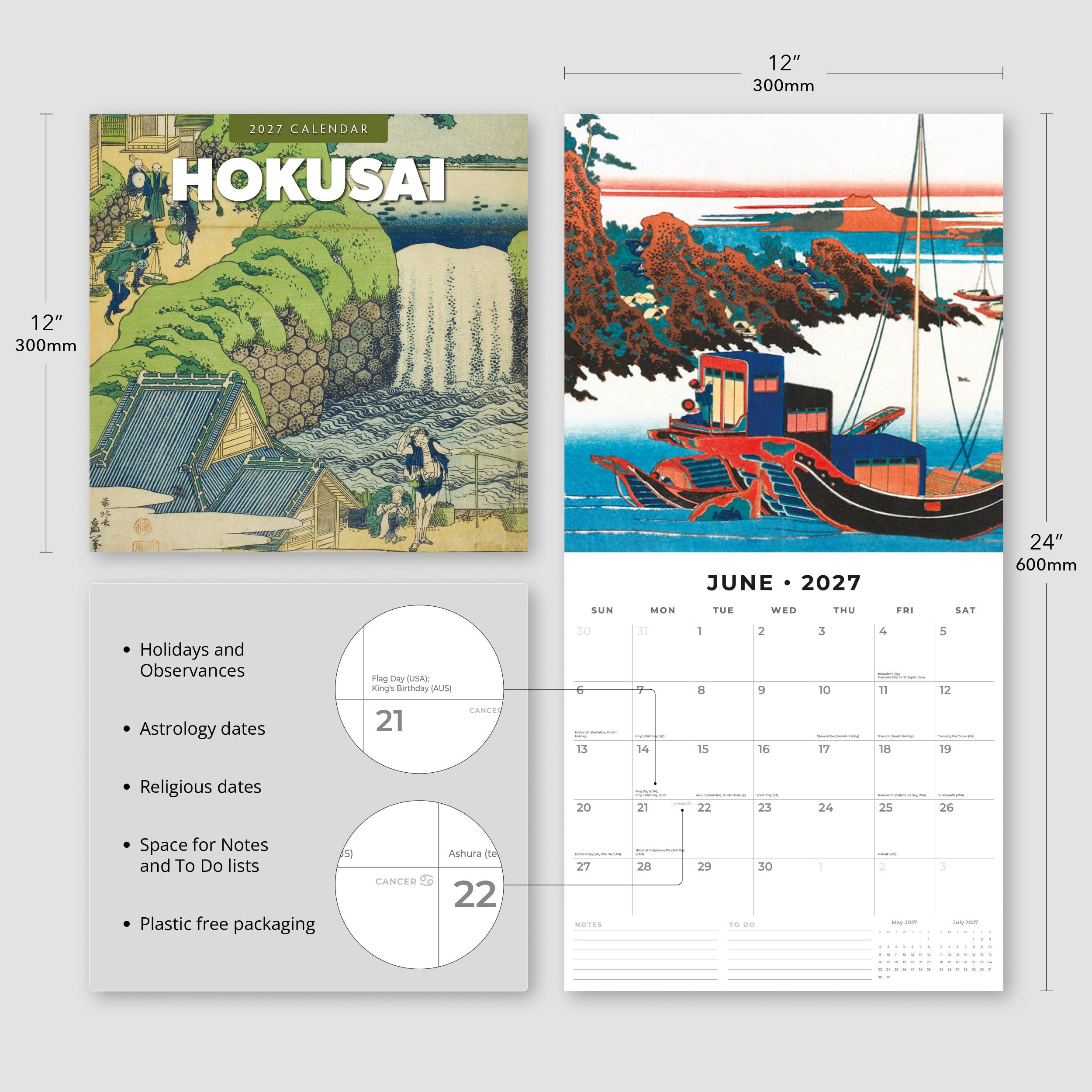 2027 Hokusai - Square Wall Calendar
