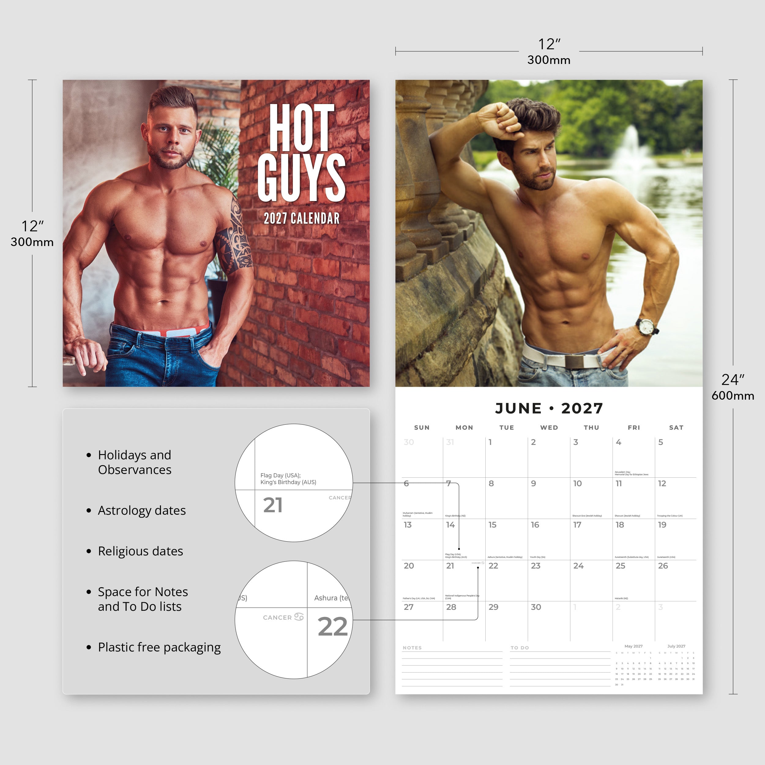 2027 Hot Guys - Square Wall Calendar