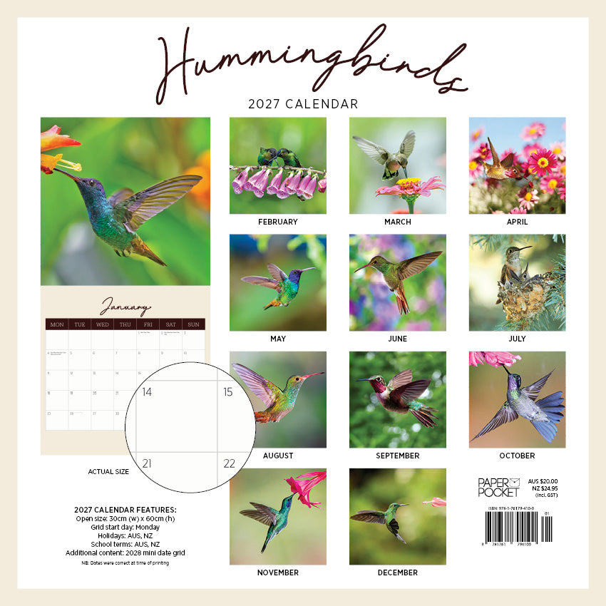 2027 Hummingbirds  - Square Wall Calendar