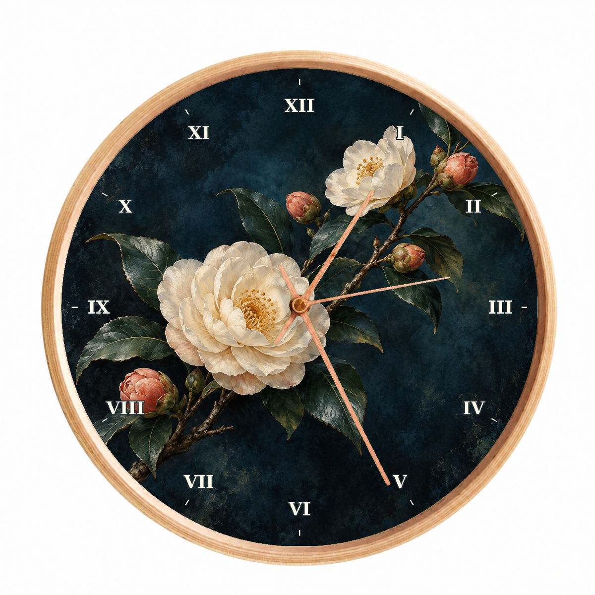 IMAGE_01_Front_-_Dark_Camellia_Floral_Wall_Clock_30cm_Wooden_Frame_-_WC-F015_-_649310203635.png
