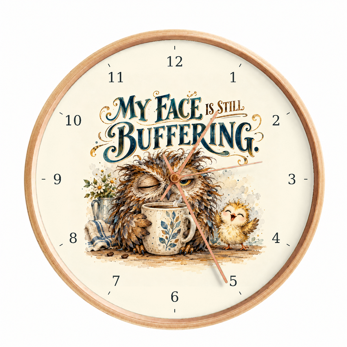 IMAGE_01_Front_-_Funny_Coffee_Owl_Wall_Clock_30cm_Wooden_Frame_-_WC-H074_-_649310204229.png