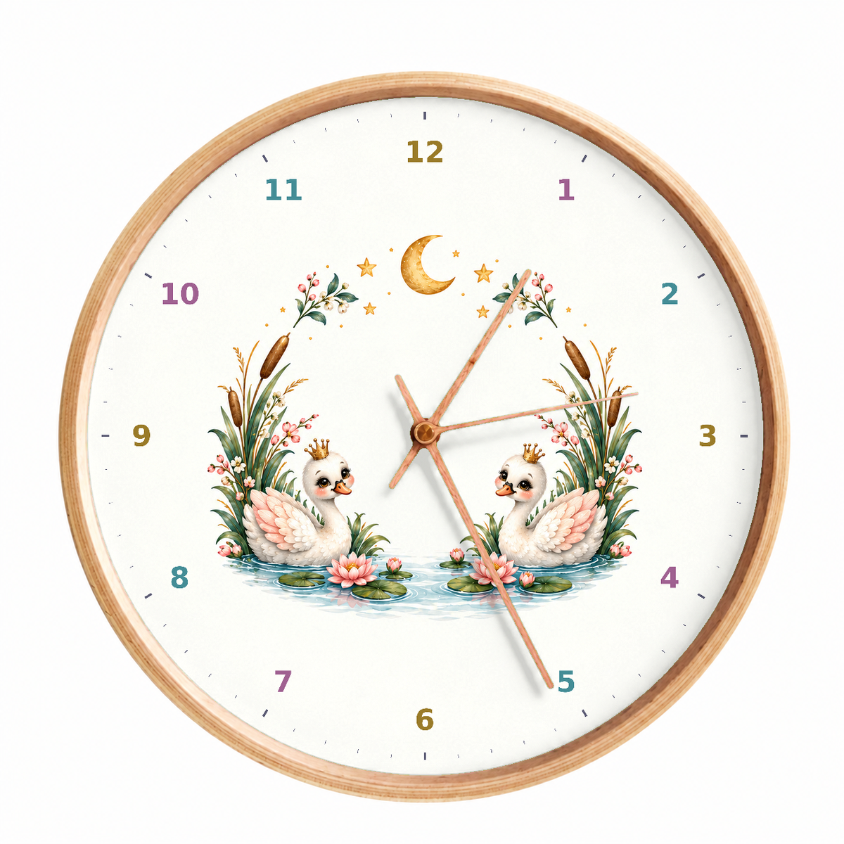 IMAGE_01_Front_-_Kids_Swan_Lily_Wall_Clock_30cm_Wooden_Frame_-_WC-K114_-_649310204625.png