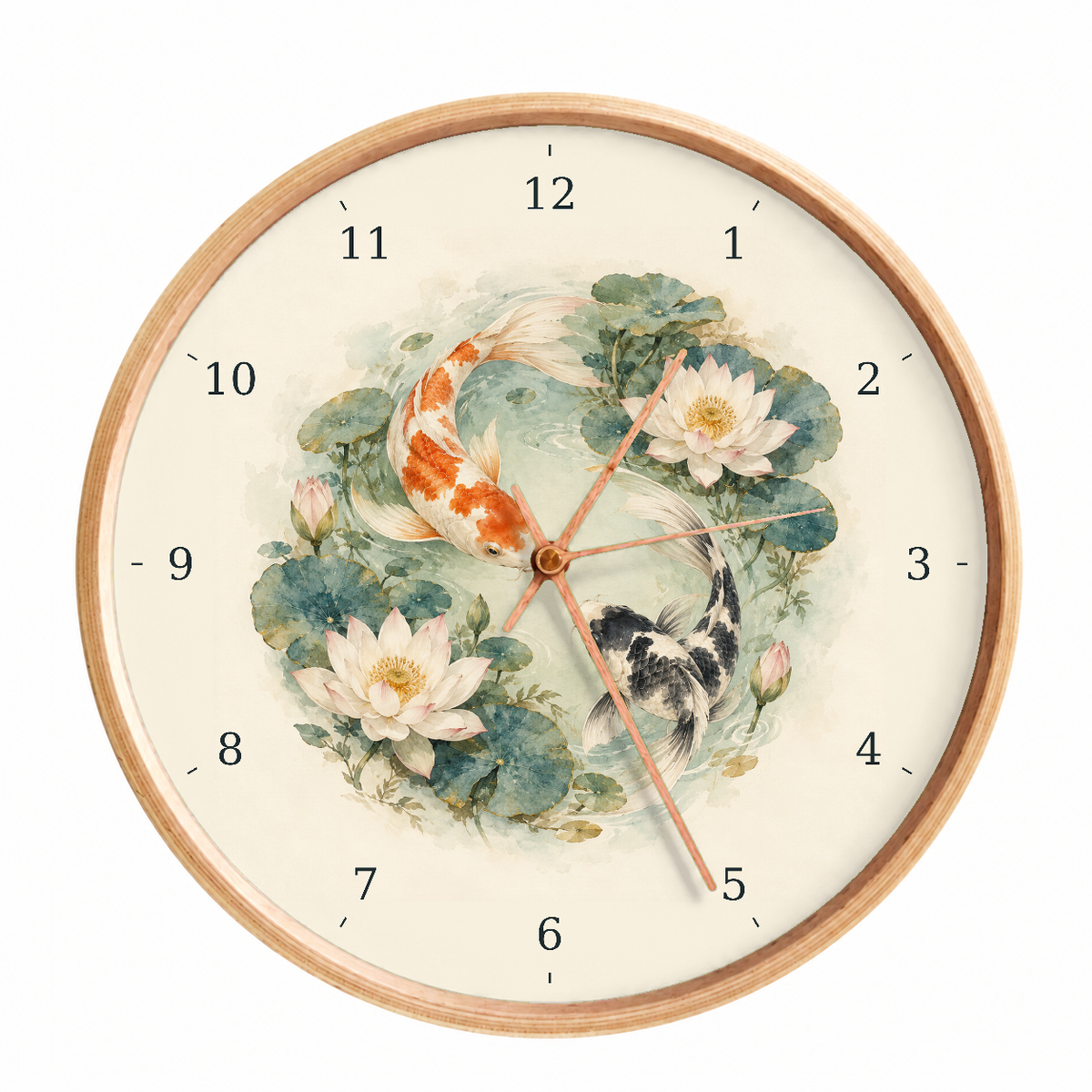 IMAGE_01_Front_-_Koi_and_Lotus_Wall_Clock_30cm_Wooden_Frame_-_WC-F013_-_649310203611.png