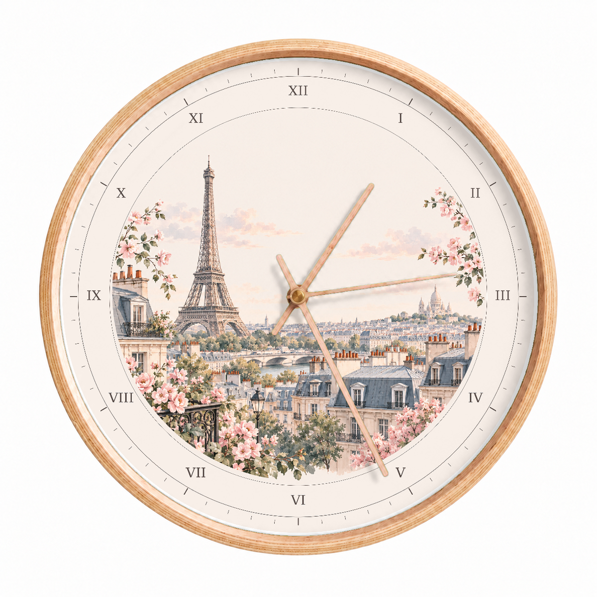 IMAGE_01_Front_-_Paris_Eiffel_Tower_Wall_Clock_30cm_Wooden_Frame_-_WC-T123_-_649310204717.png