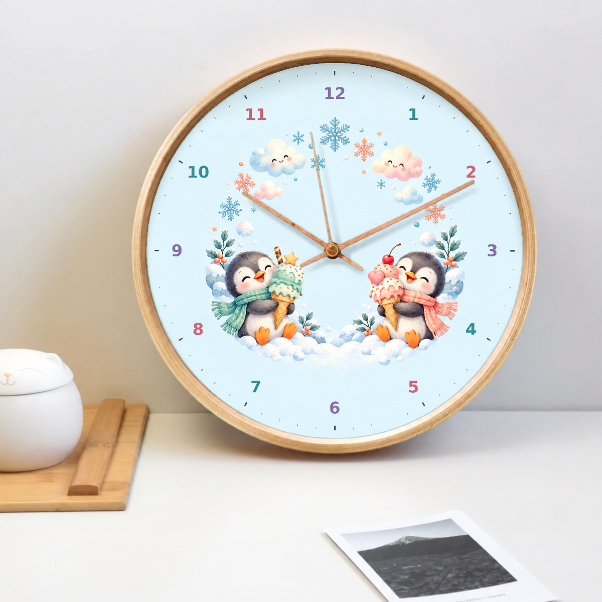 IMAGE_02_Tabletop_-_Kids_Penguin_Ice_Cream_Wall_Clock_30cm_Wooden_Frame_-_WC-K112_-_649310204601.png