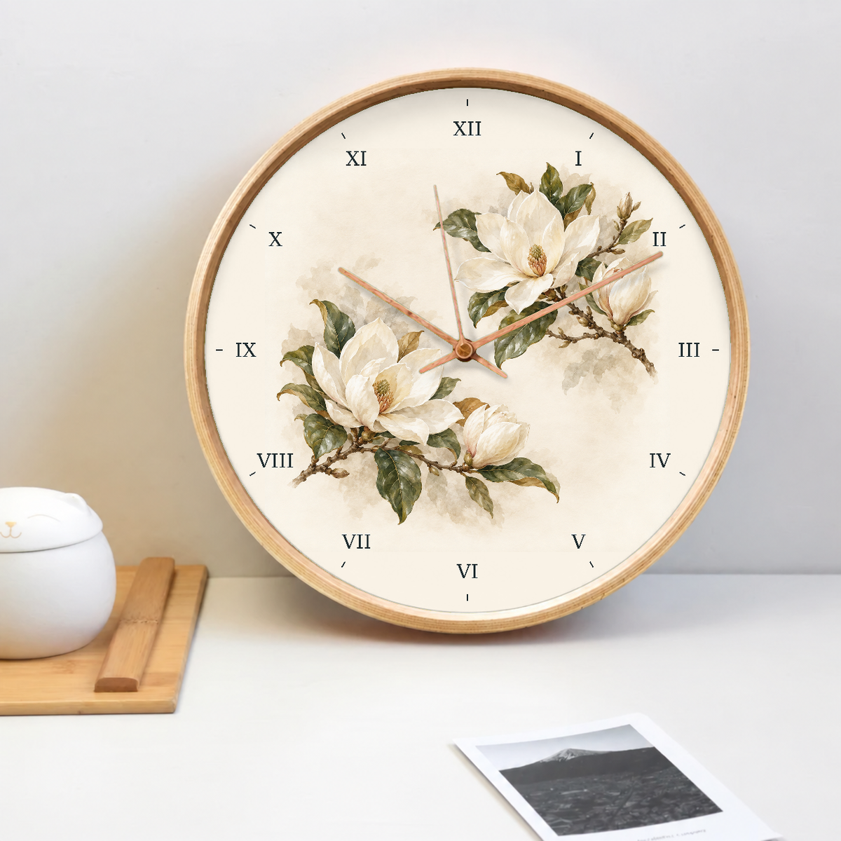 IMAGE_02_Tabletop_-_Magnolia_Floral_Wall_Clock_30cm_Wooden_Frame_-_WC-F010_-_649310203581.png