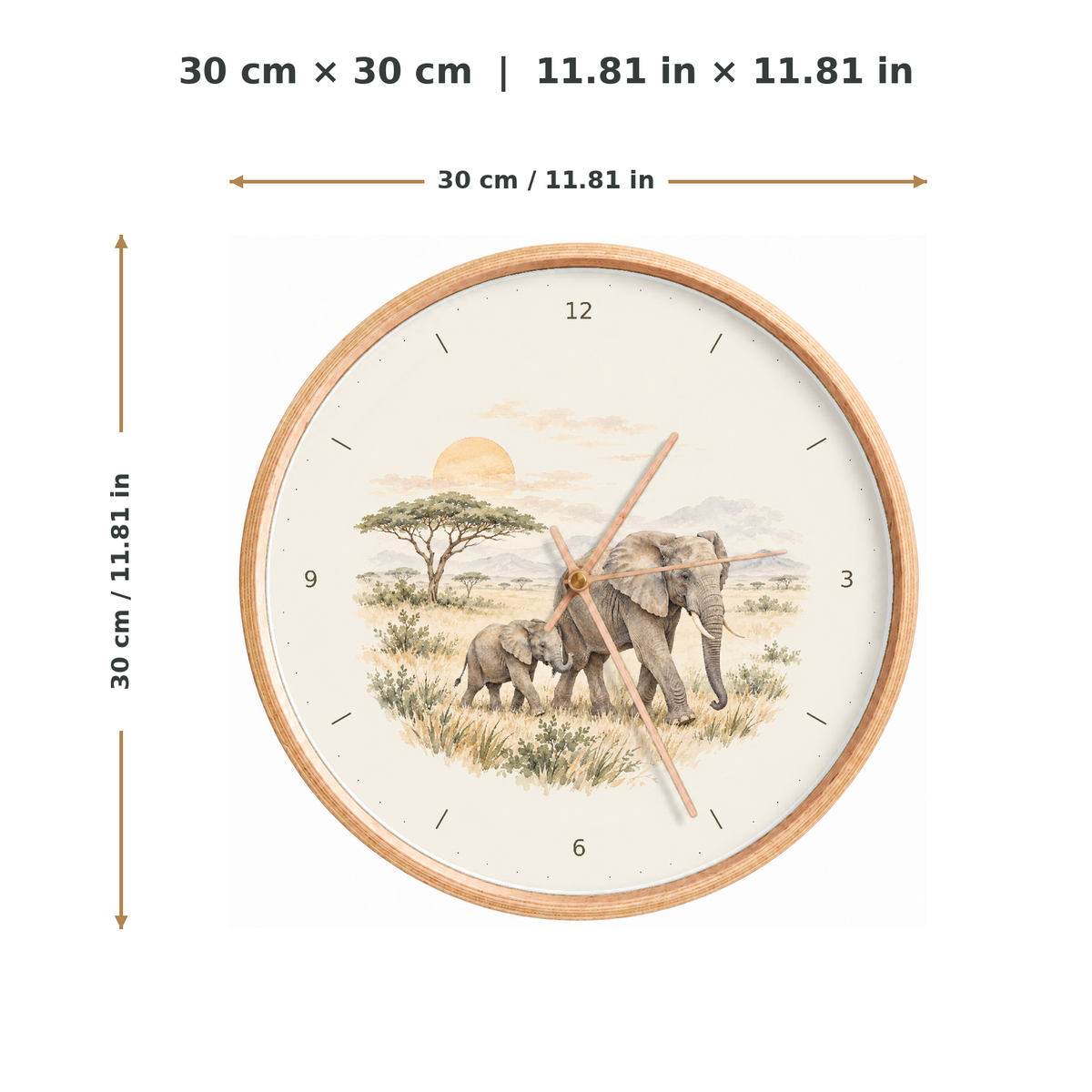 IMAGE_05_Measurements_-_Elephant_Family_Wall_Clock_30cm_Wooden_Frame_-_WC-A002_-_649310203505.png