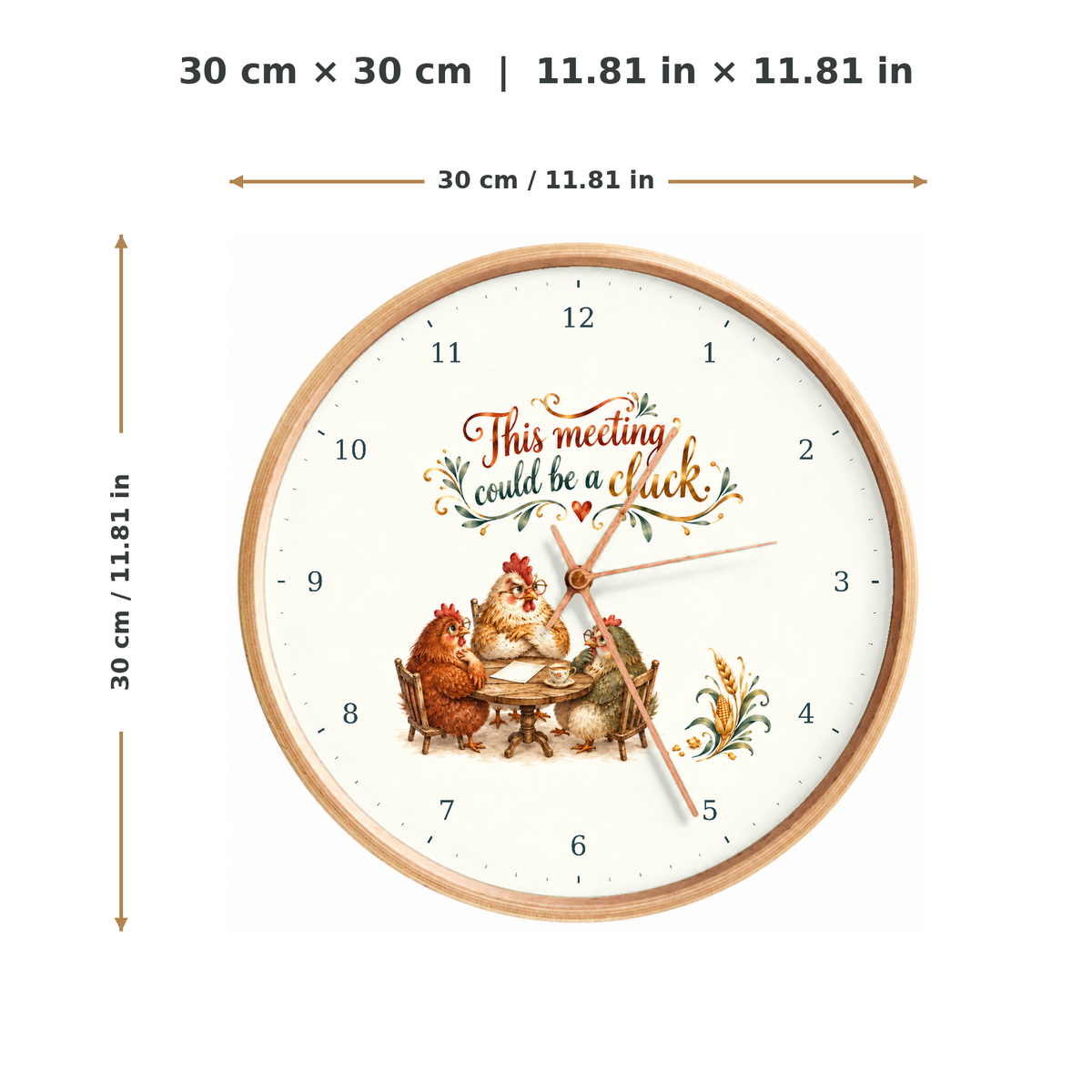 IMAGE_05_Measurements_-_Funny_Chicken_Meeting_Wall_Clock_30cm_Wooden_Frame_-_WC-H071_-_649310204199.png