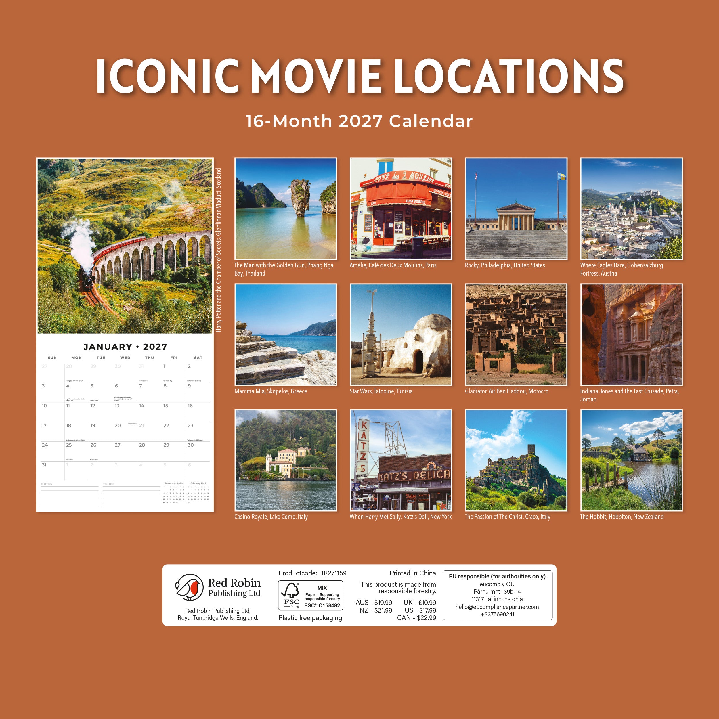 2027 Iconic Movie Locations - Square Wall Calendar