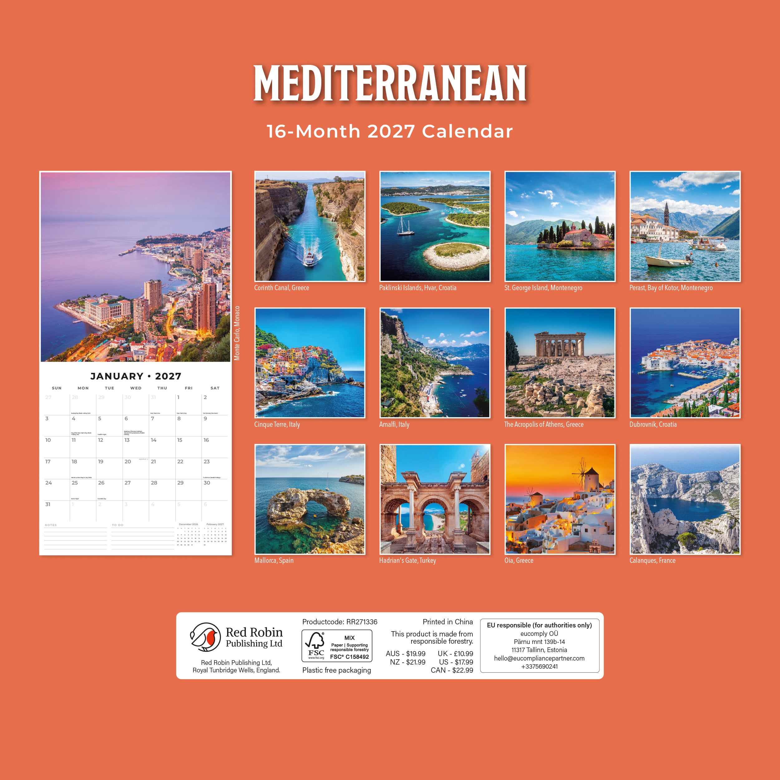 2027 Mediterranean - Square Wall Calendar