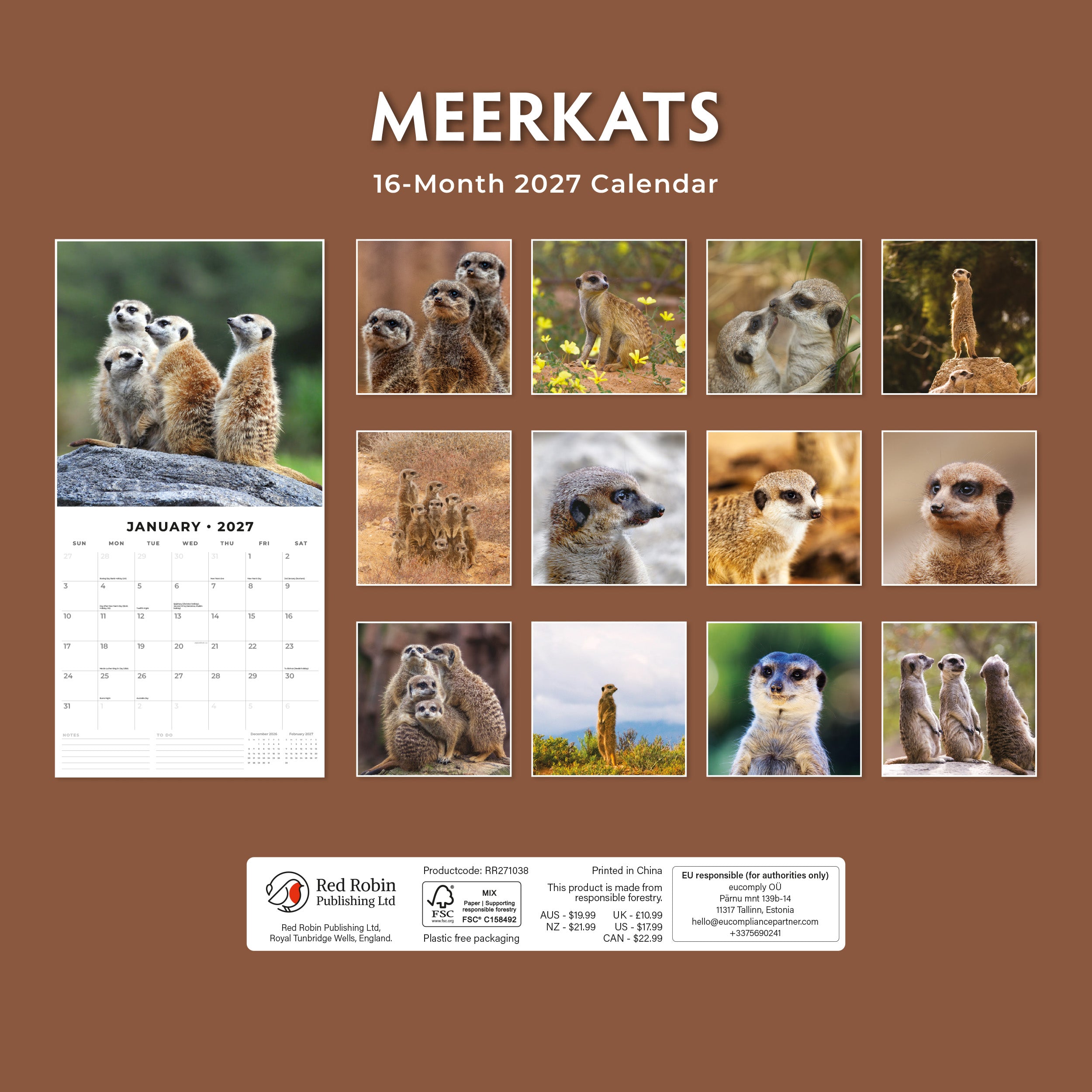 2027 Meerkats - Square Wall Calendar