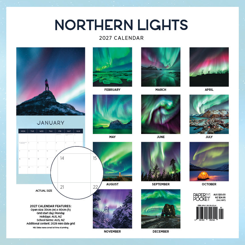 2027 Northern Lights - Square Wall Calendar