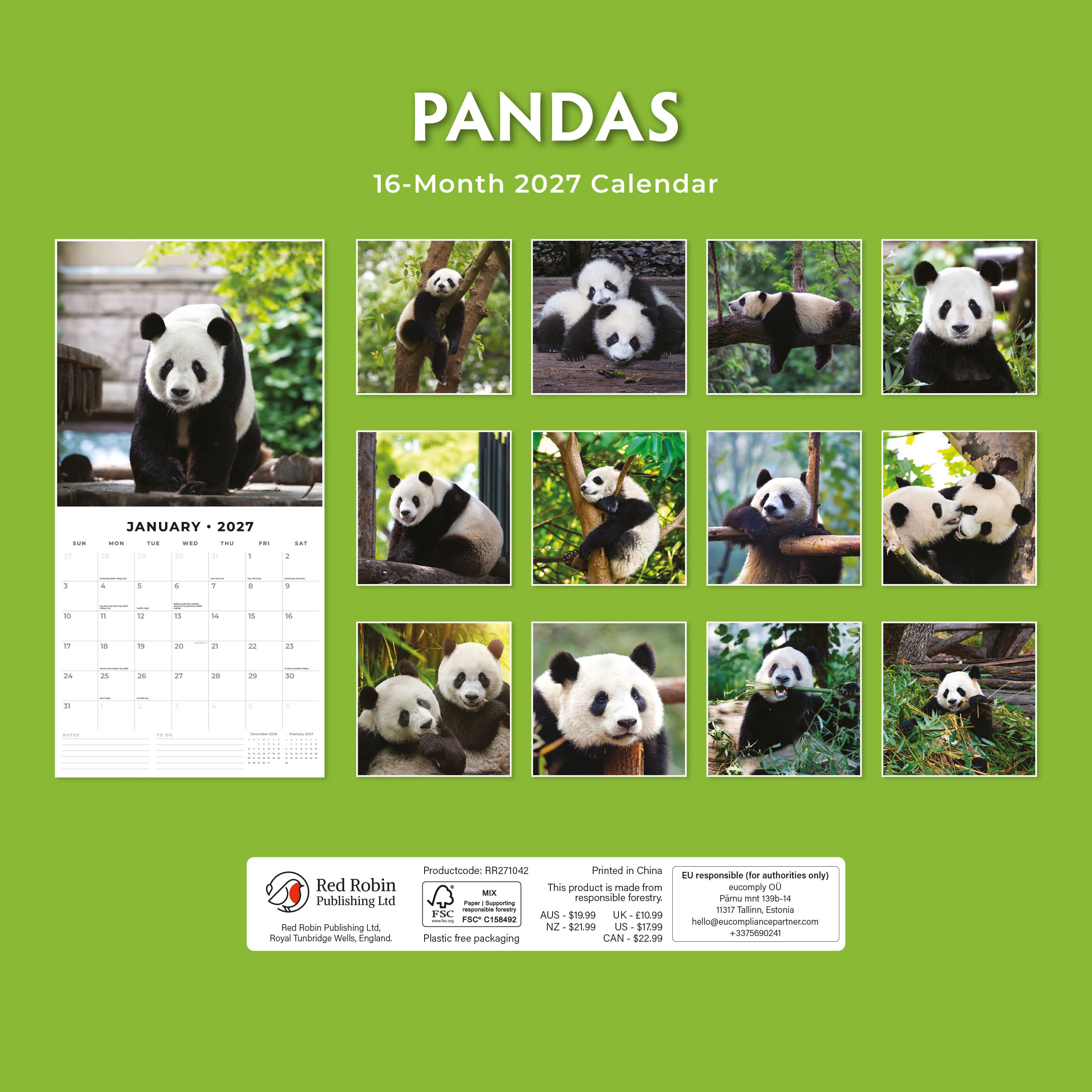 2027 Pandas - Square Wall Calendar