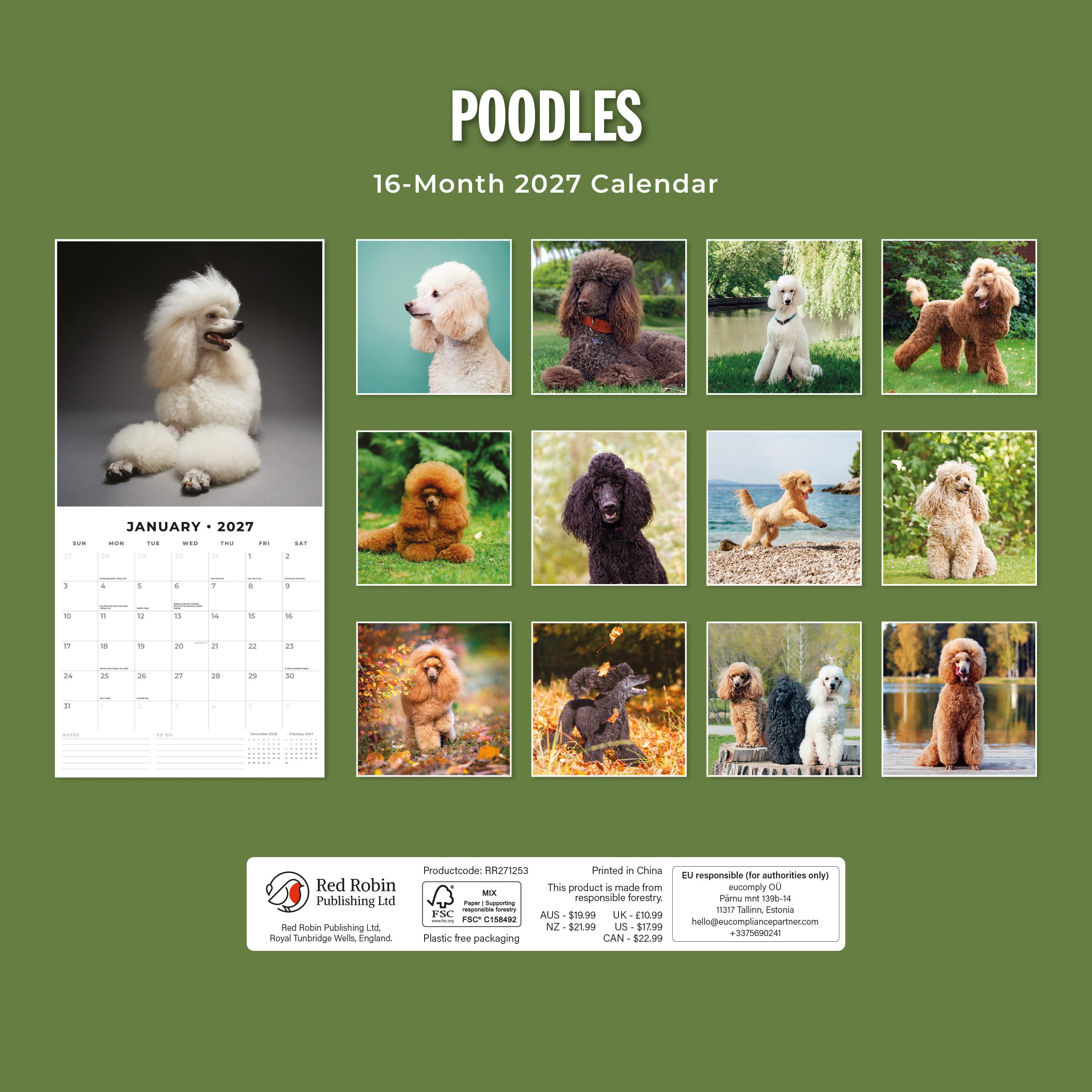 2027 Poodles - Square Wall Calendar