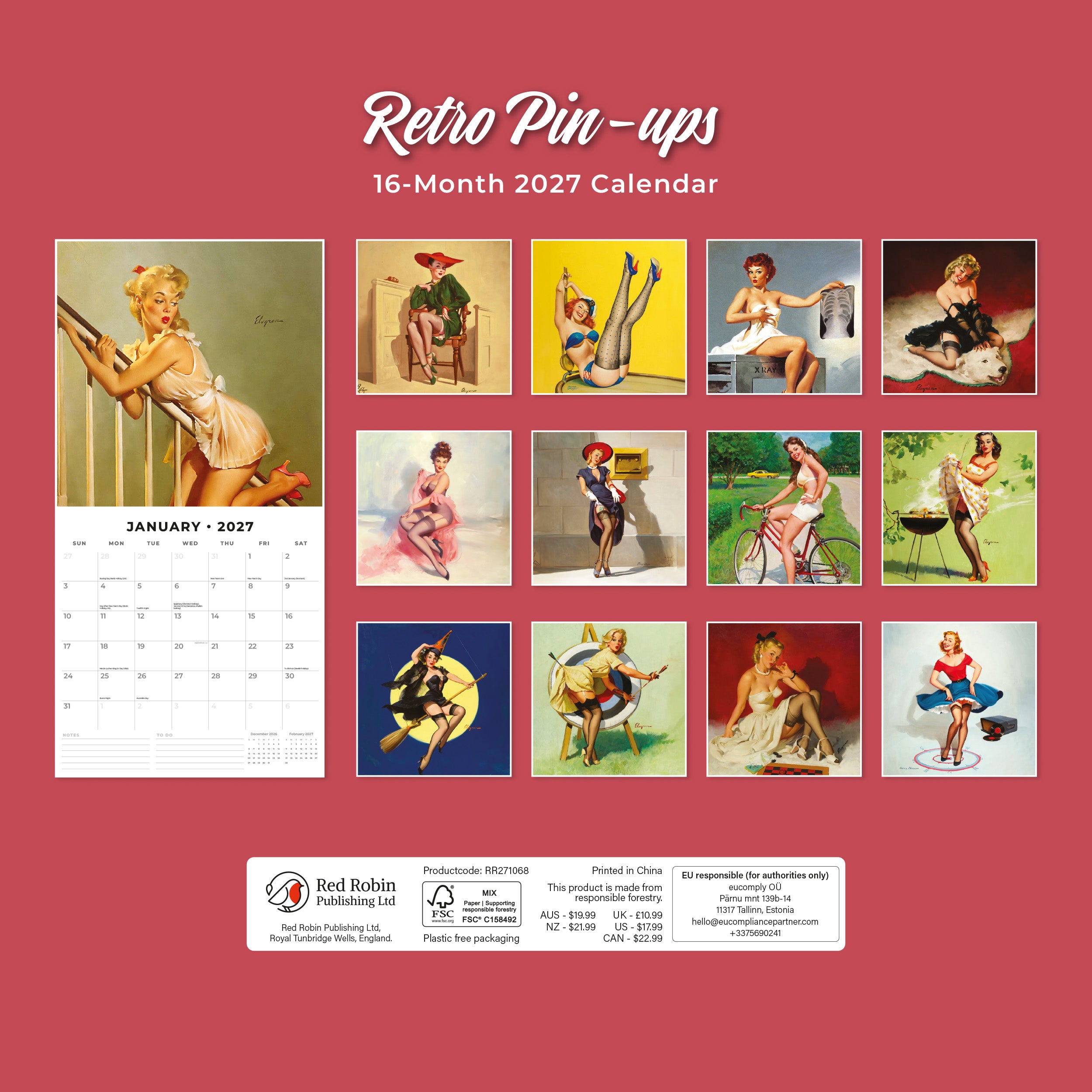 2027 Retro Pin-ups - Square Wall Calendar