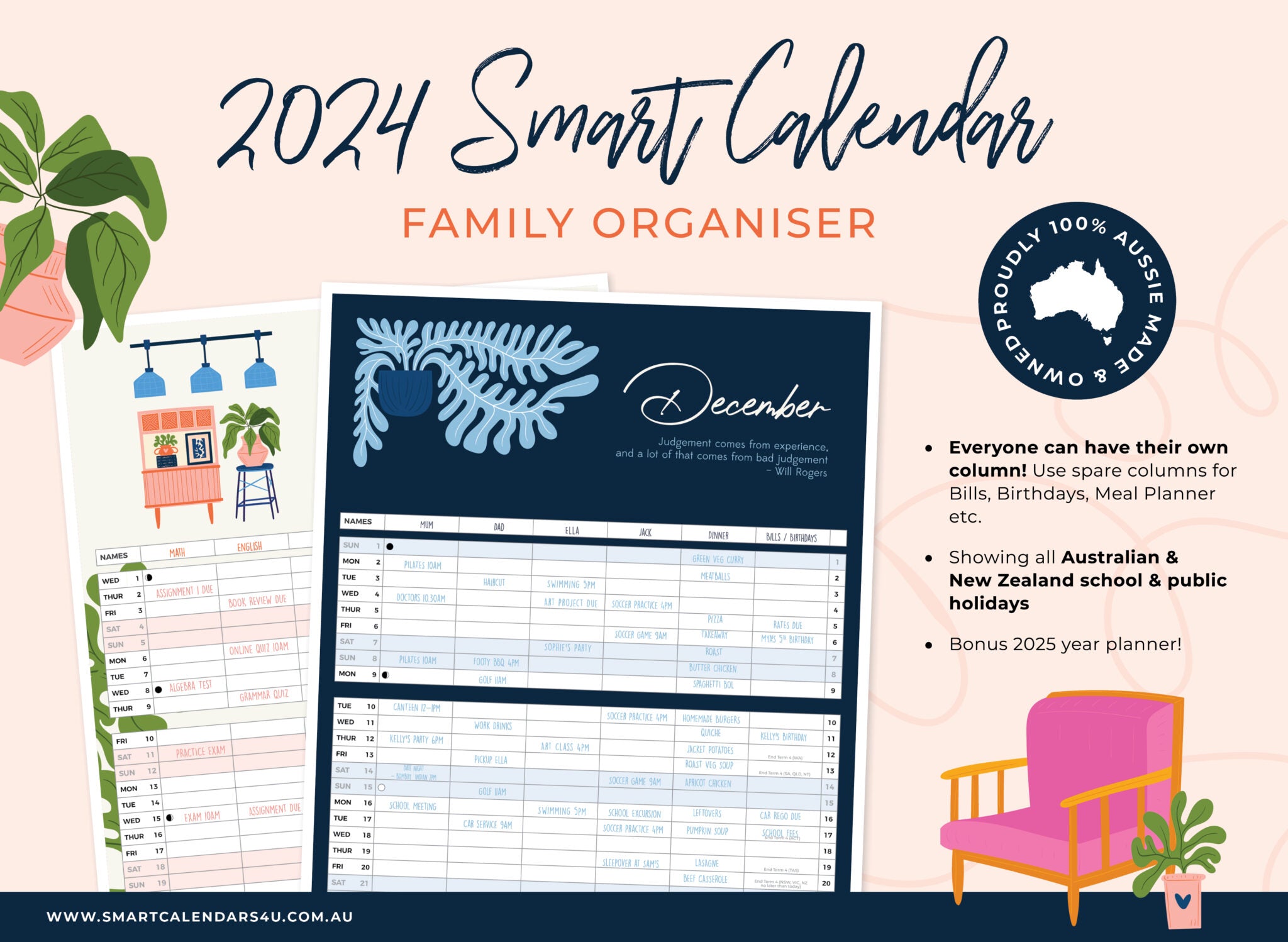 2024 Interiors (Australian Family Organiser) - Horizontal Wall Calendar