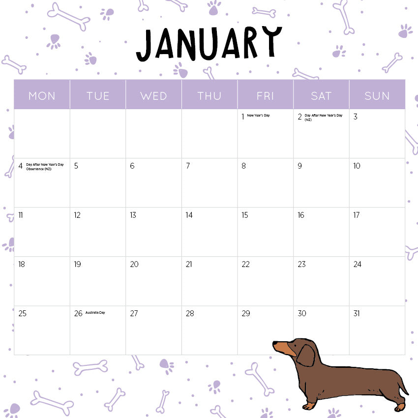 2027 Sausage Dogs - Square Wall Calendar