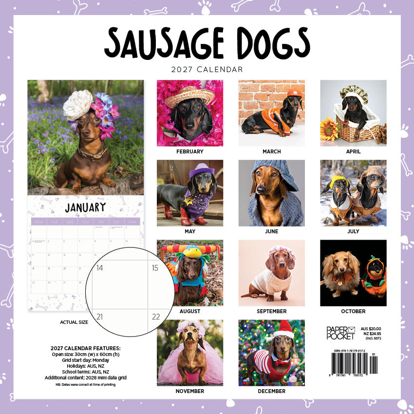 2027 Sausage Dogs - Square Wall Calendar