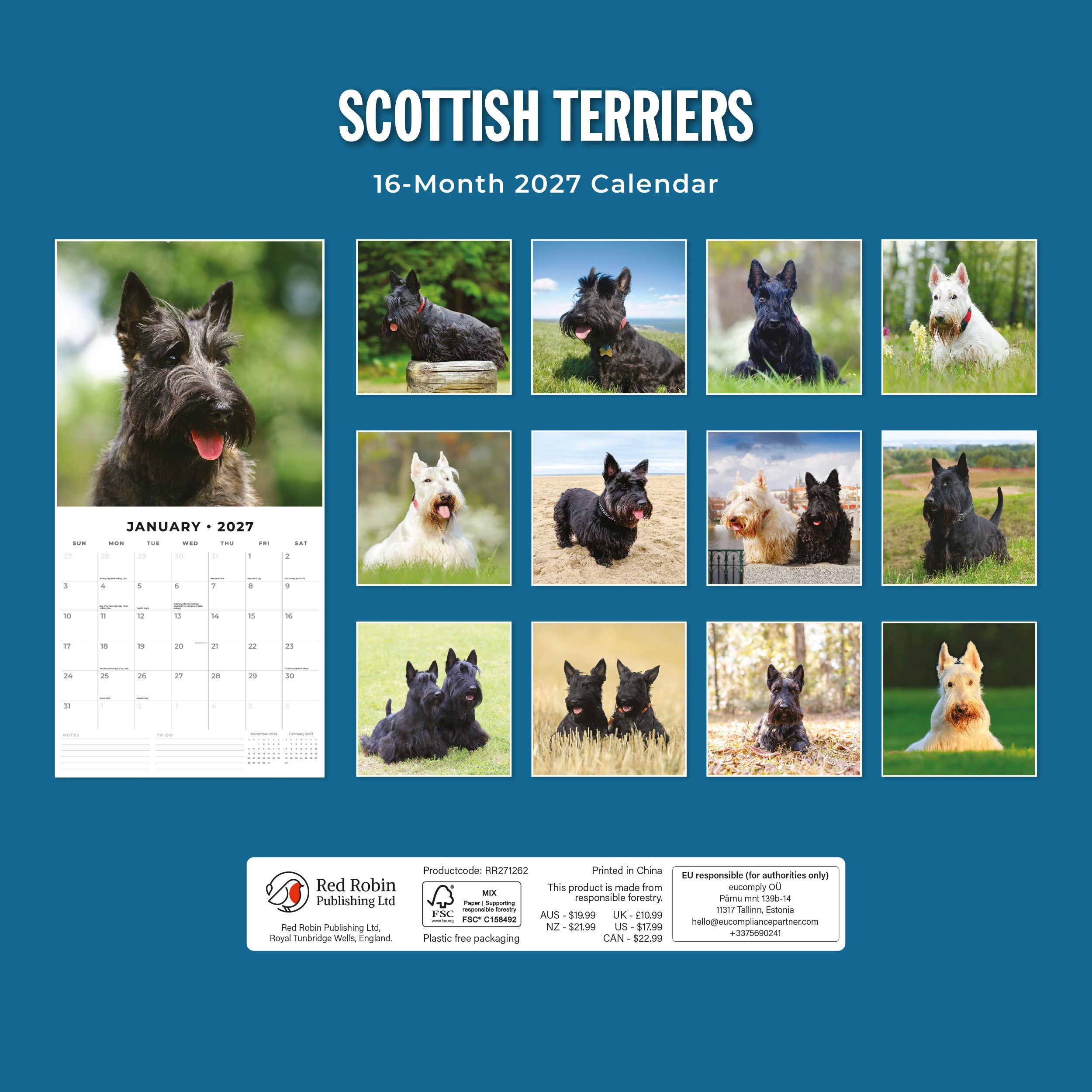 2027 Scottish Terriers - Square Wall Calendar