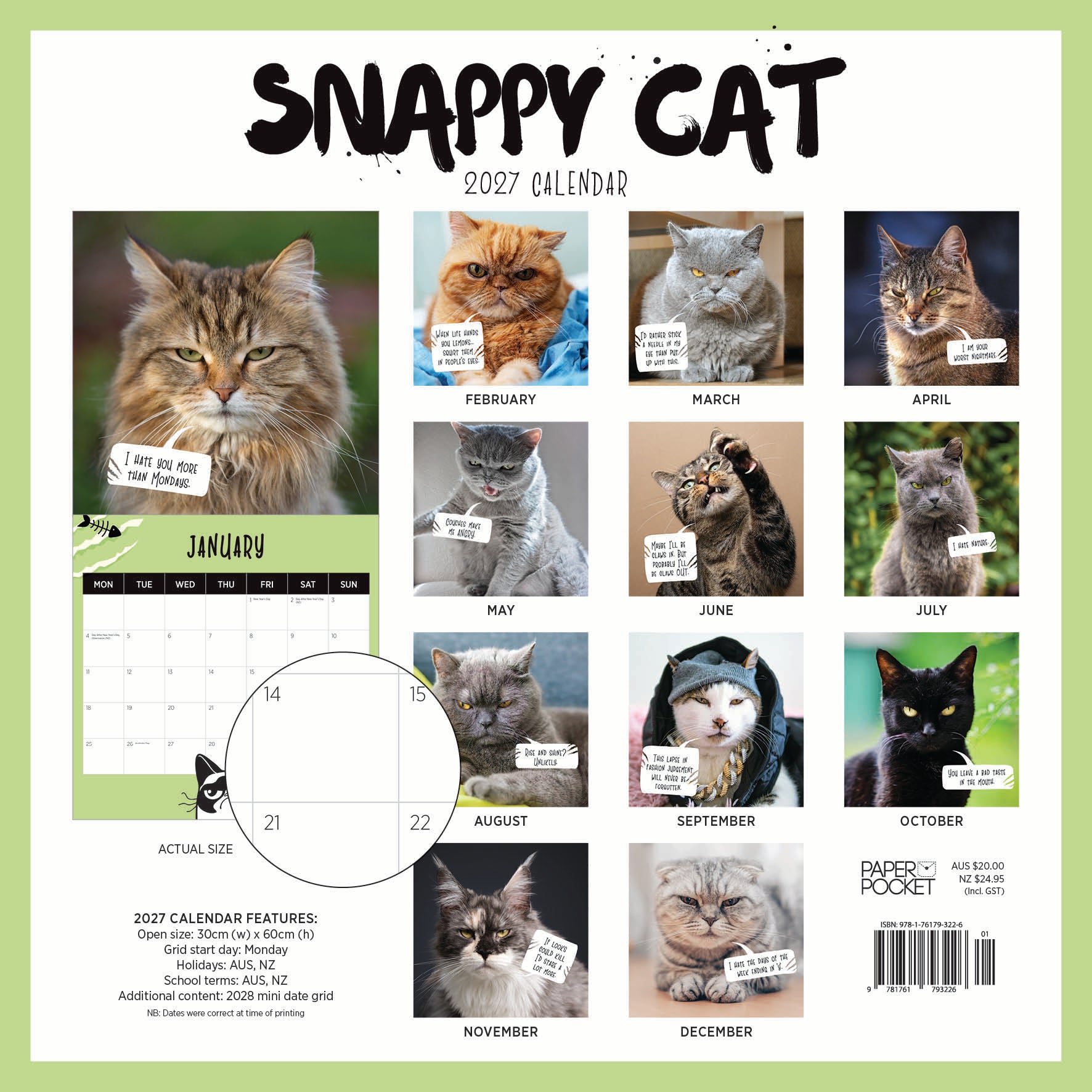 2027 Snappy Cat - Square Wall Calendar