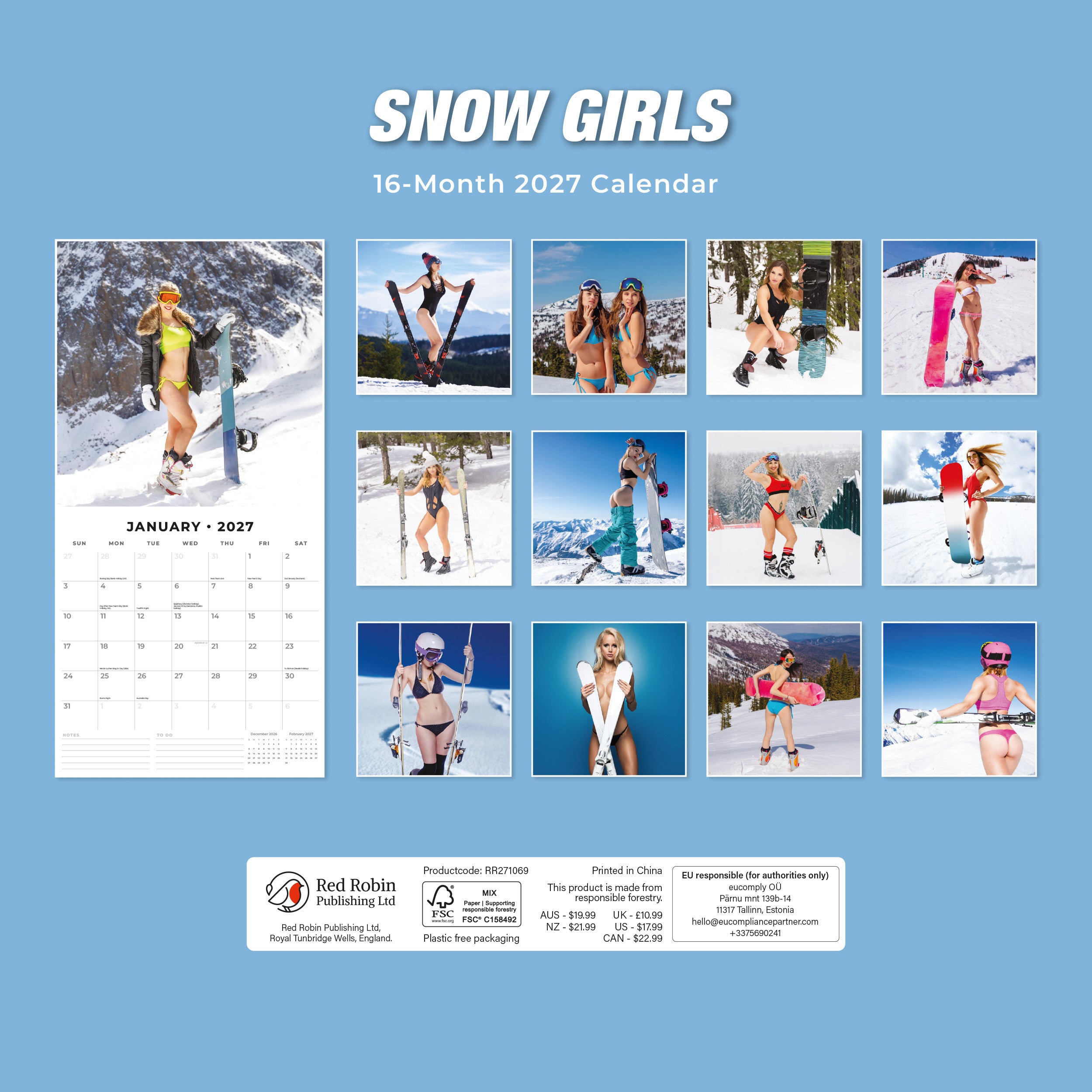 2027 Snow Girls - Square Wall Calendar