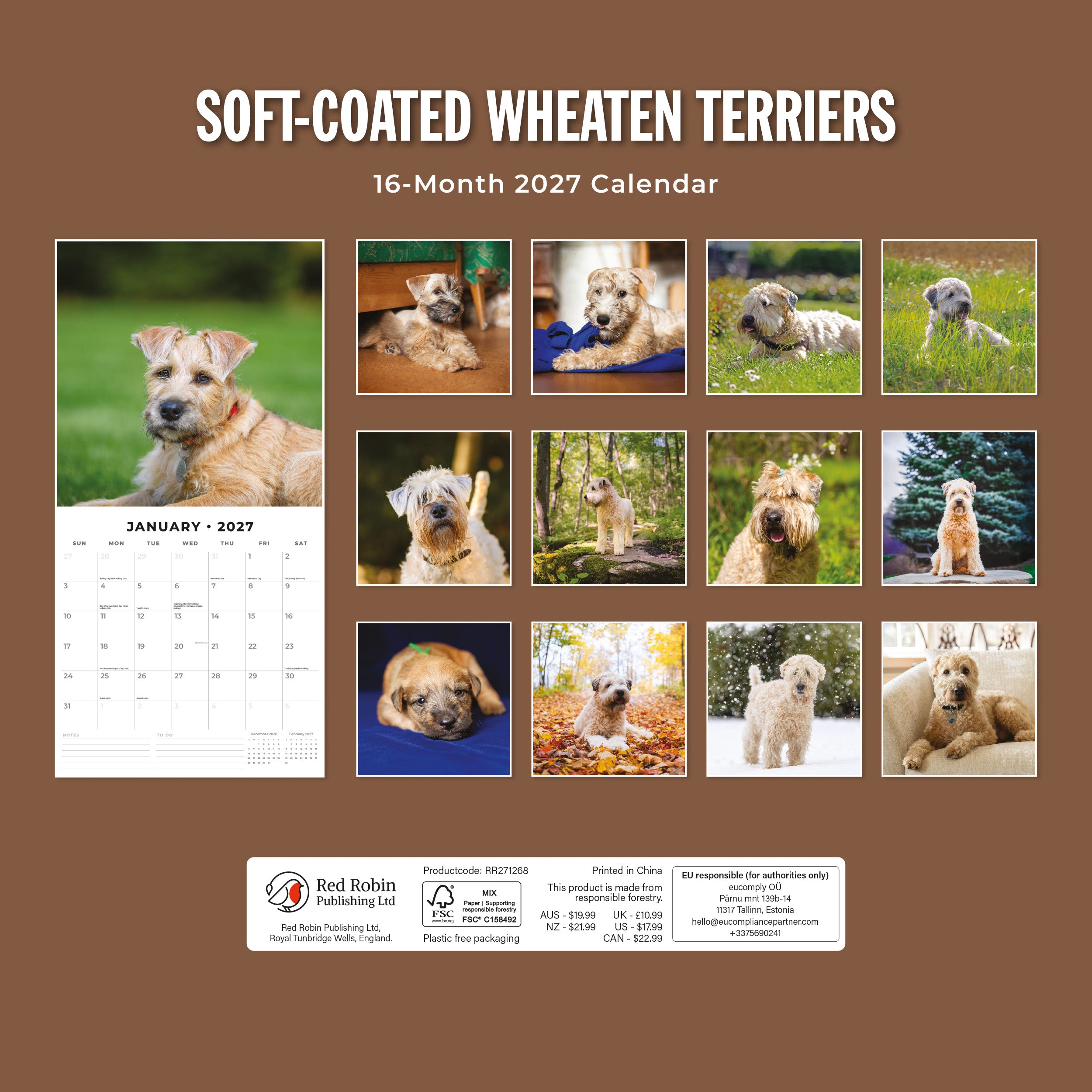 2027 Soft-coated Wheaten Terriers - Square Wall Calendar
