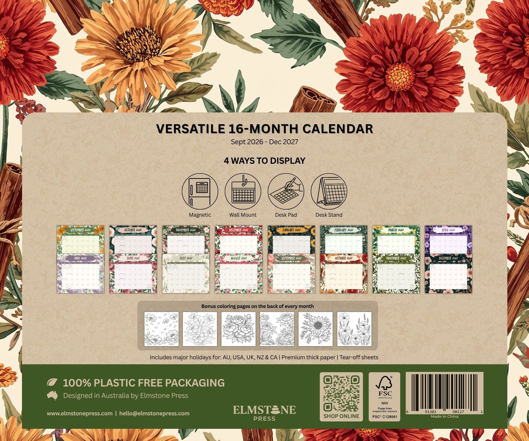 2027 Sprigs & Petals - Versatile 4-in-1 Magnetic, Wall and Desk Calendar