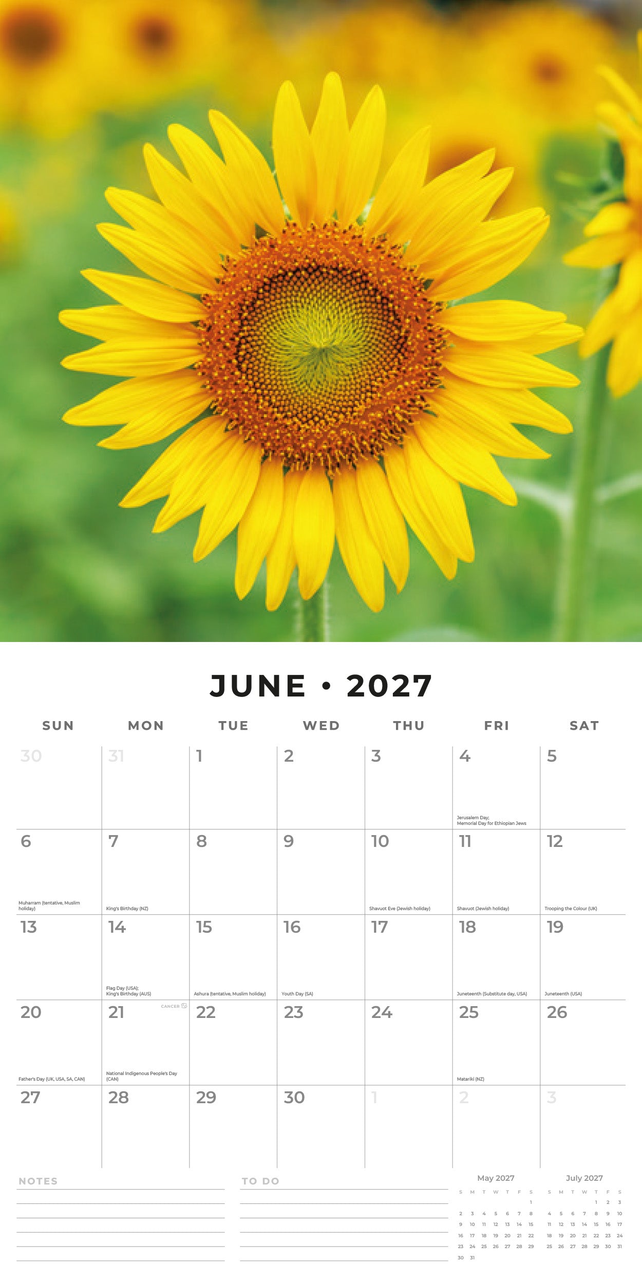 2027 Sunflowers - Square Wall Calendar