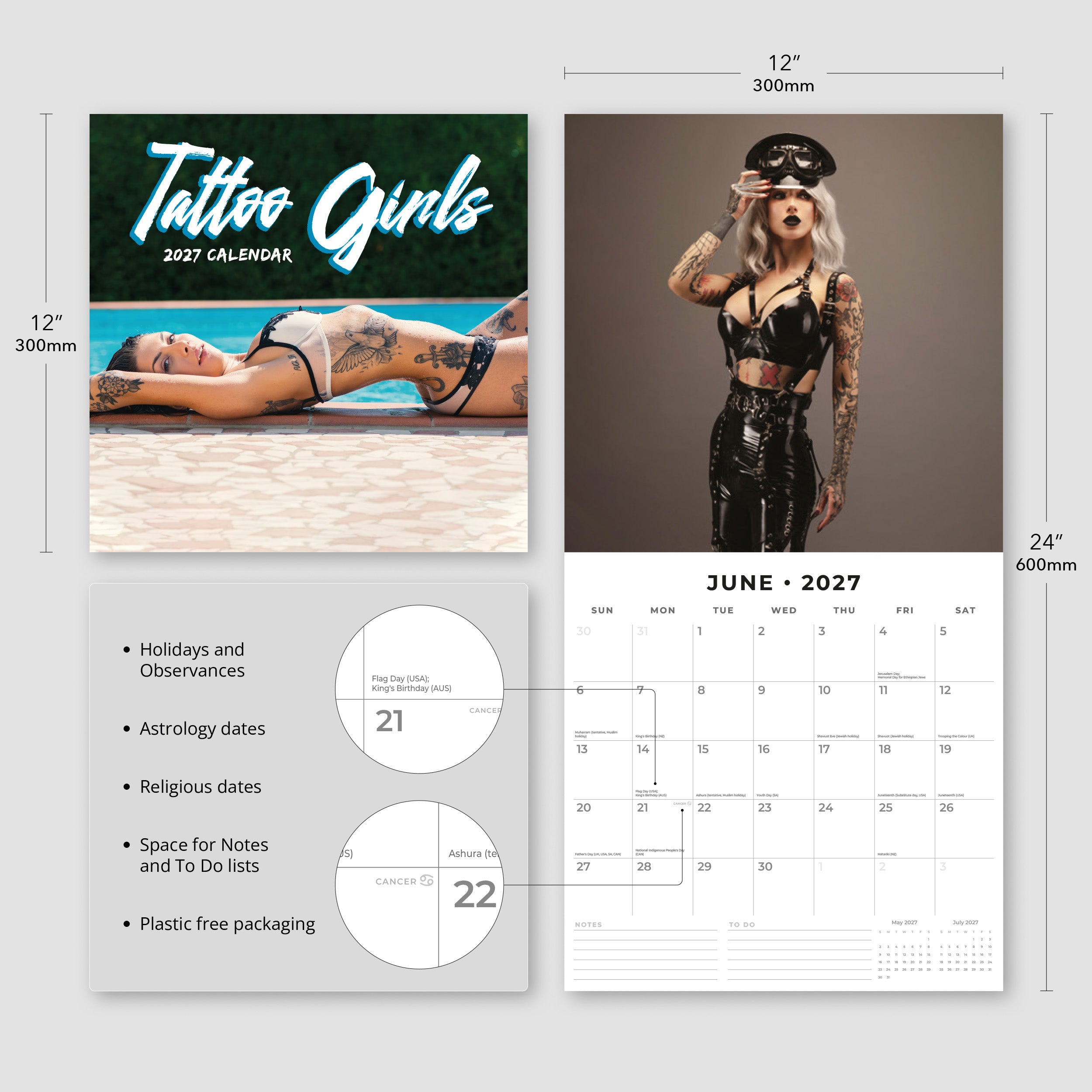 2027 Tattoo Girls - Square Wall Calendar
