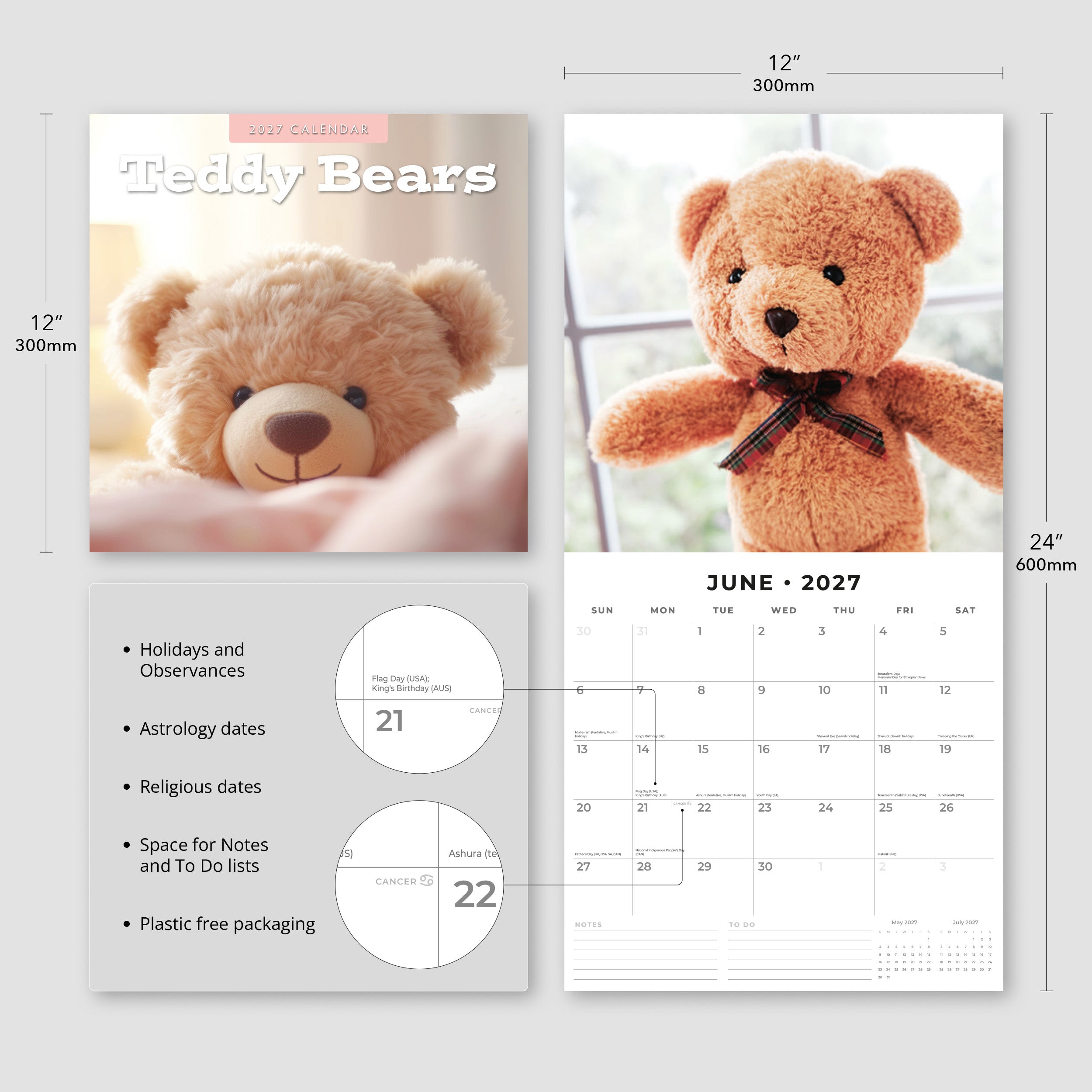 2027 Teddy Bears - Square Wall Calendar