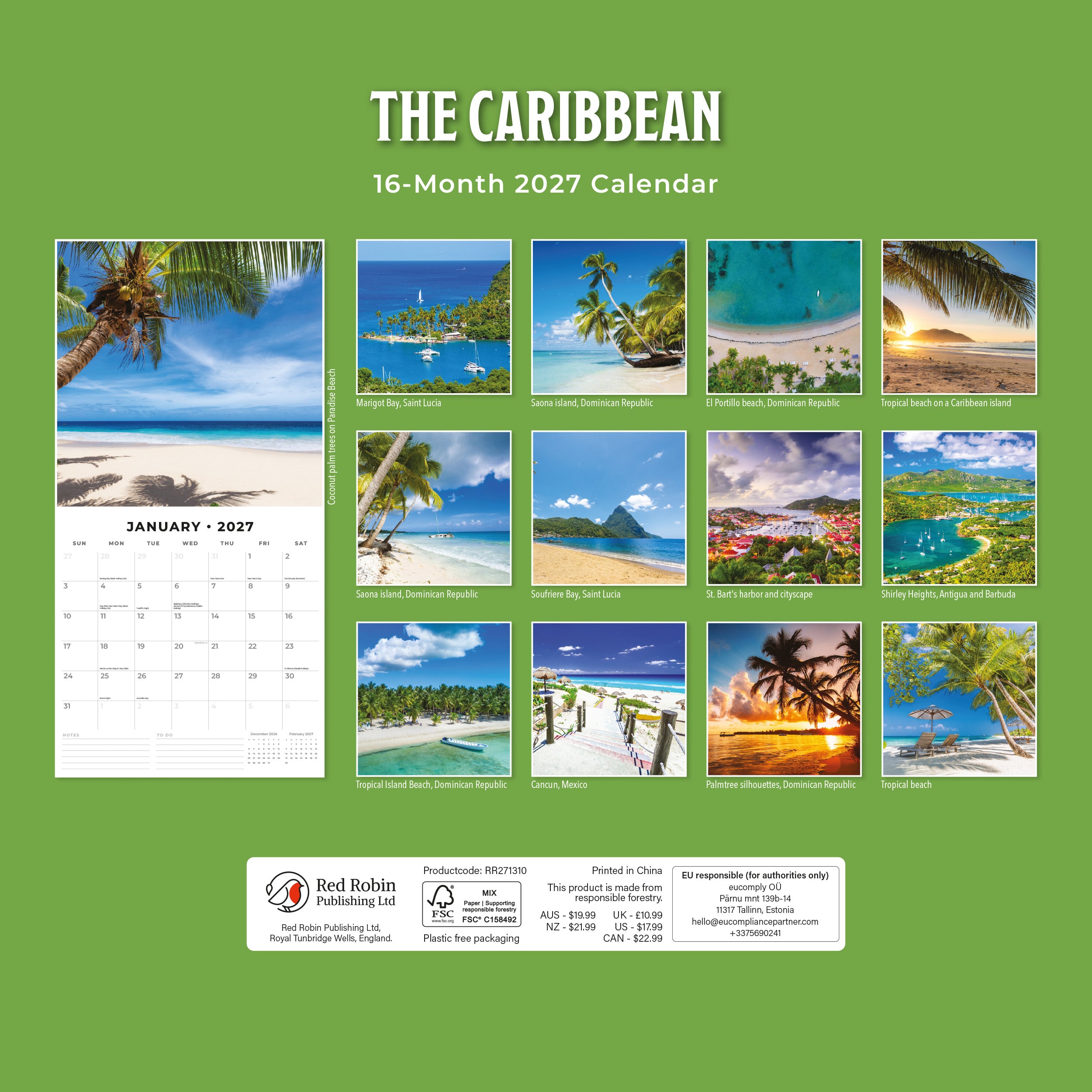 2027 The Caribbean - Square Wall Calendar