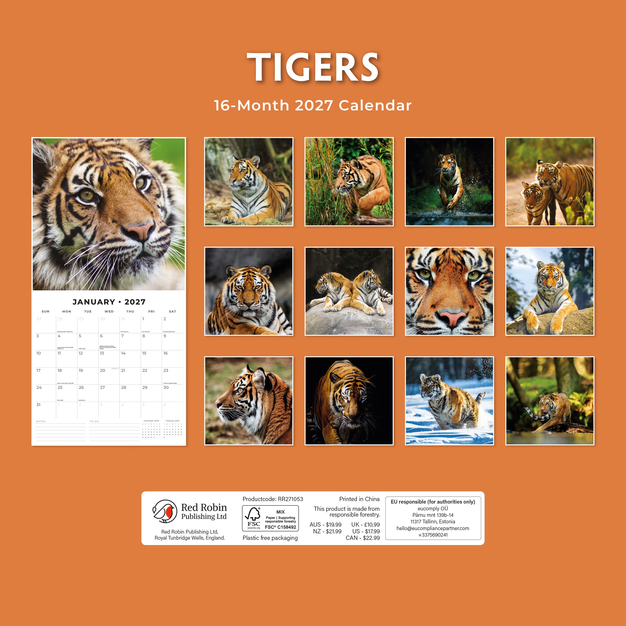 2027 Tigers - Square Wall Calendar