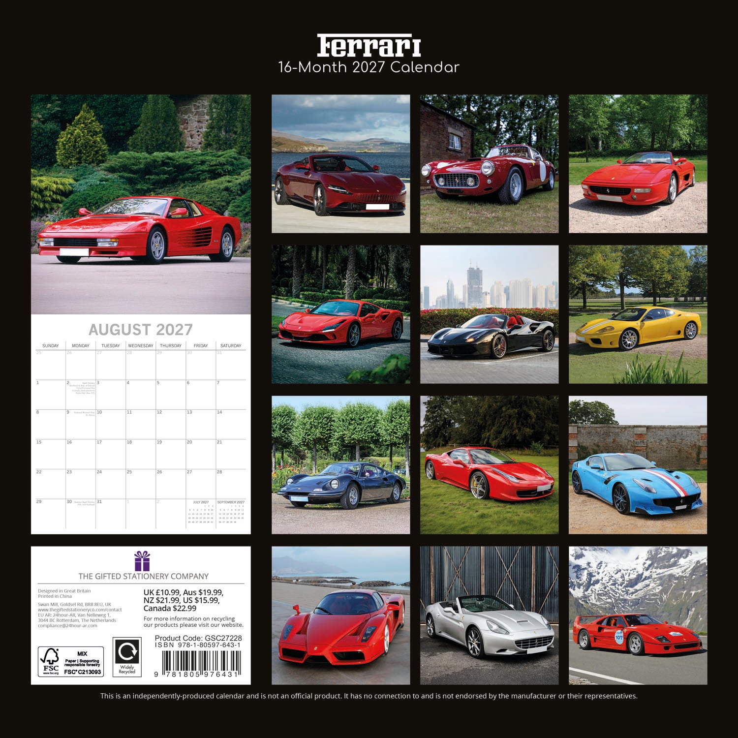 2027 Ferrari - Square Wall Calendar