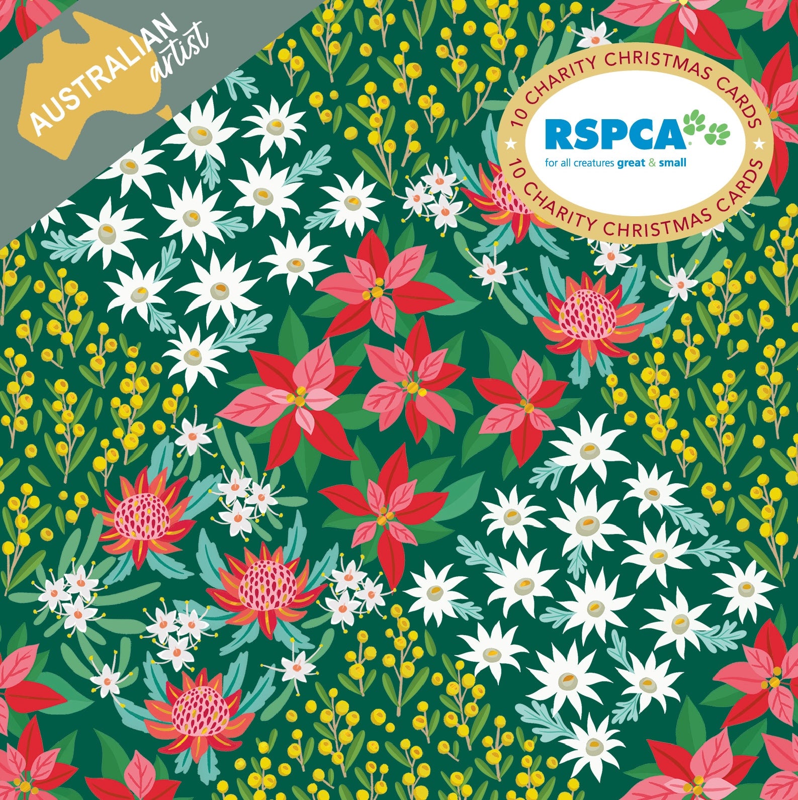 RSPCA - Patchwork Flowers - 10 Charity Christmas Cards Pack