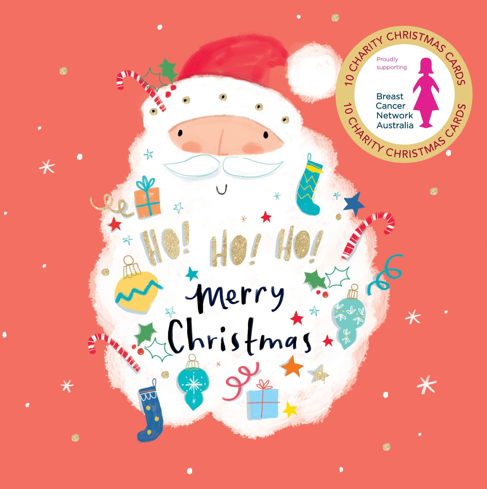 BCNA - Ho Ho Ho Santa - 10 Charity Christmas Cards Pack