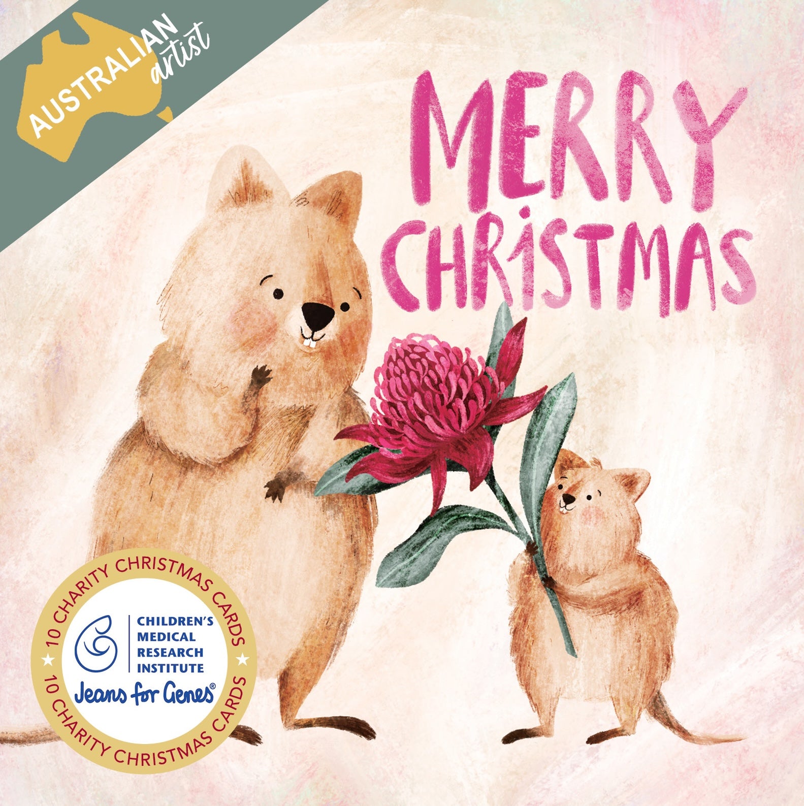 CMRI - Quokka Christmas Present - 10 Charity Christmas Cards Pack