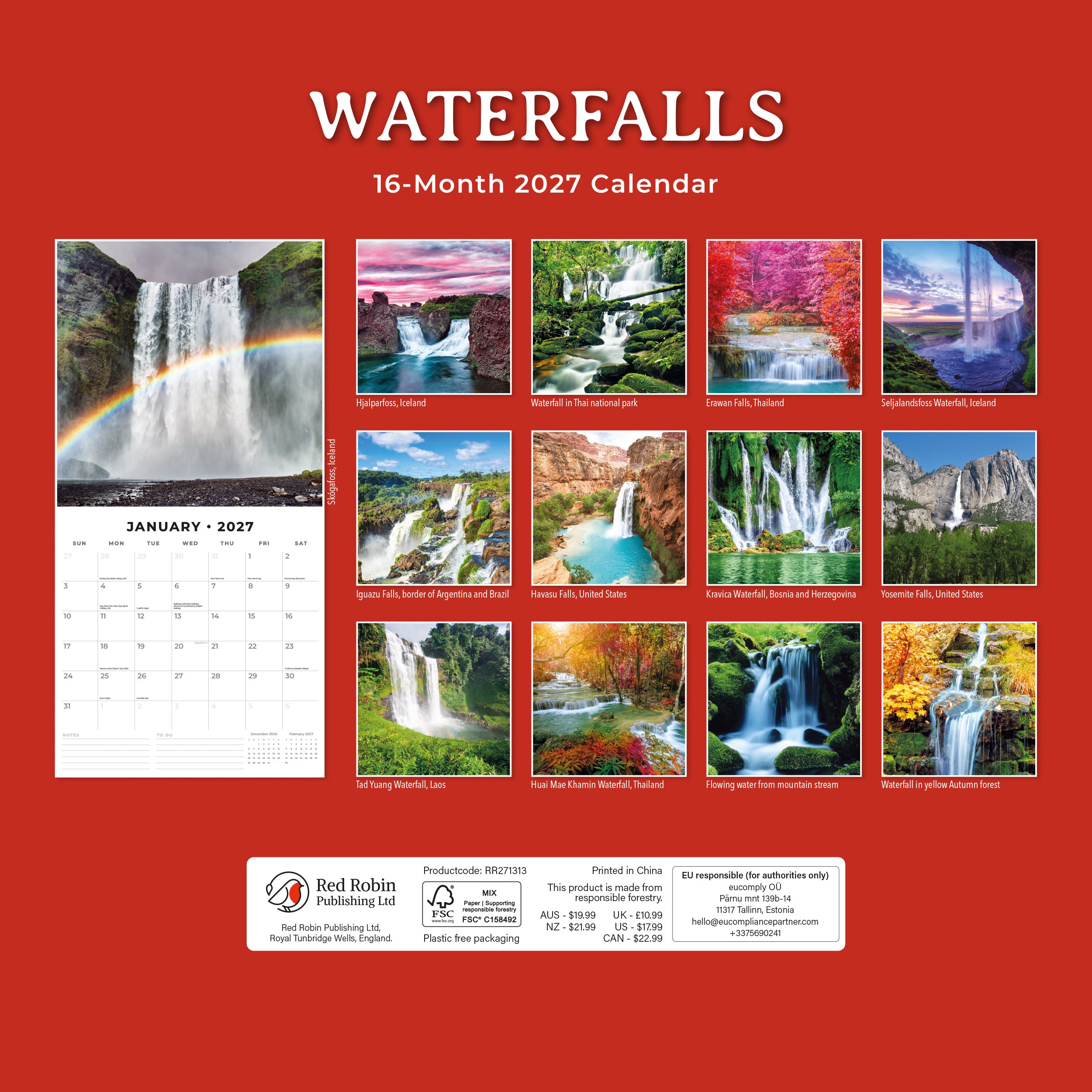 2027 Waterfalls - Square Wall Calendar
