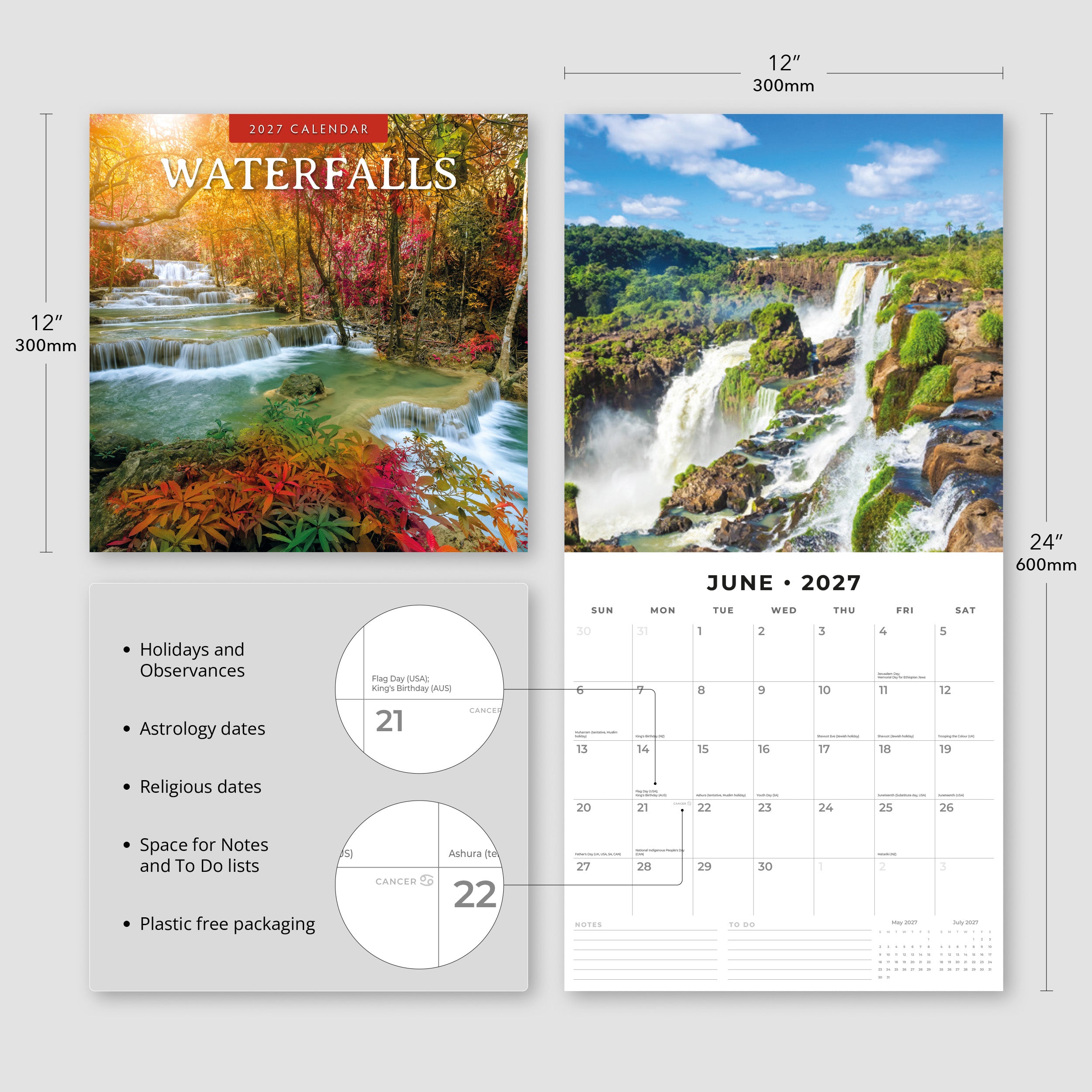 2027 Waterfalls - Square Wall Calendar