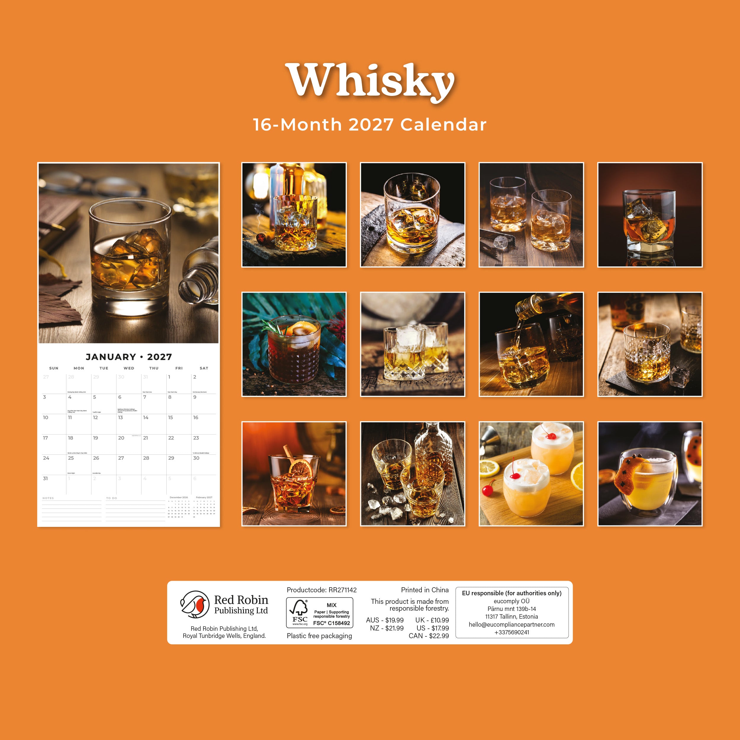 2027 Whisky - Square Wall Calendar