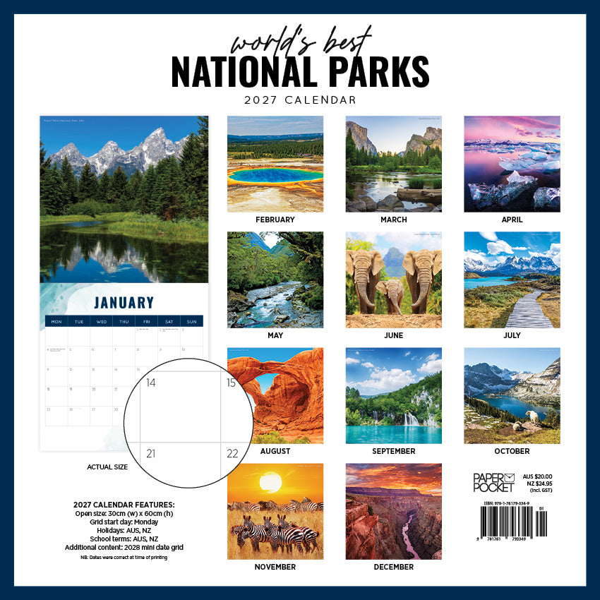 2027 World's Best National Parks  - Square Wall Calendar