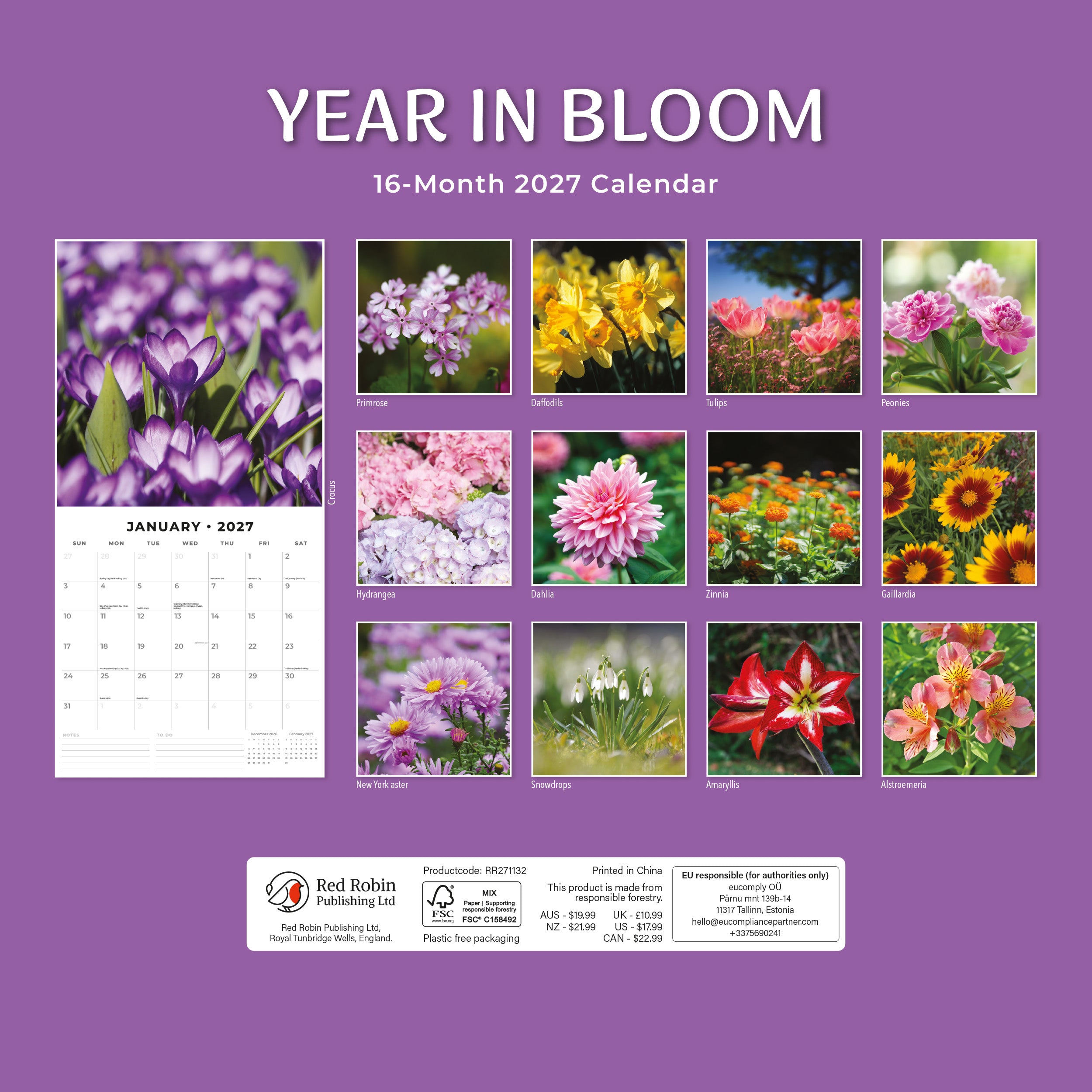 2027 Year in Bloom - Square Wall Calendar